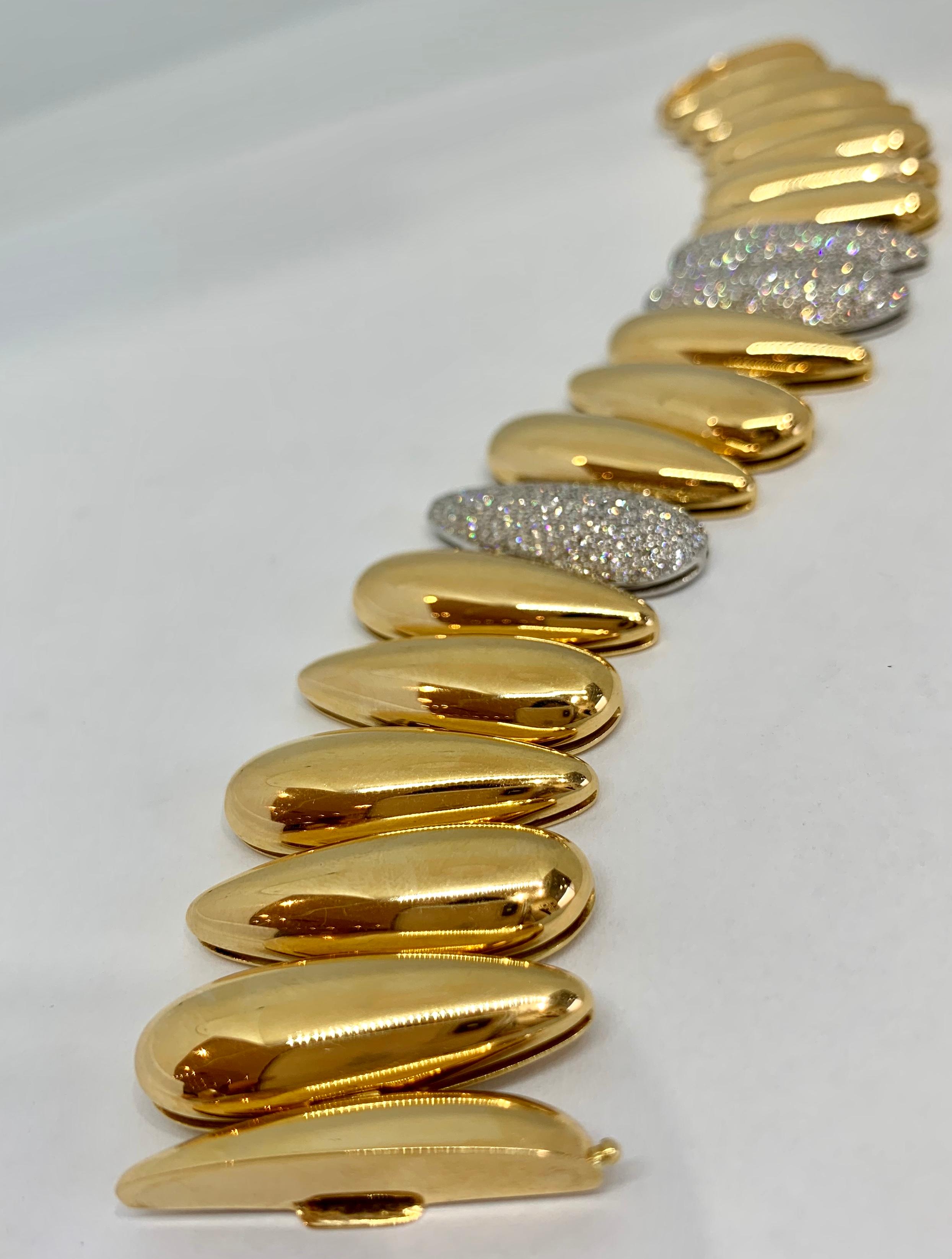 Margot McKinney 18k White/Rose Gold Bracelet, Tear Drop Gold and Diamond Links For Sale 1