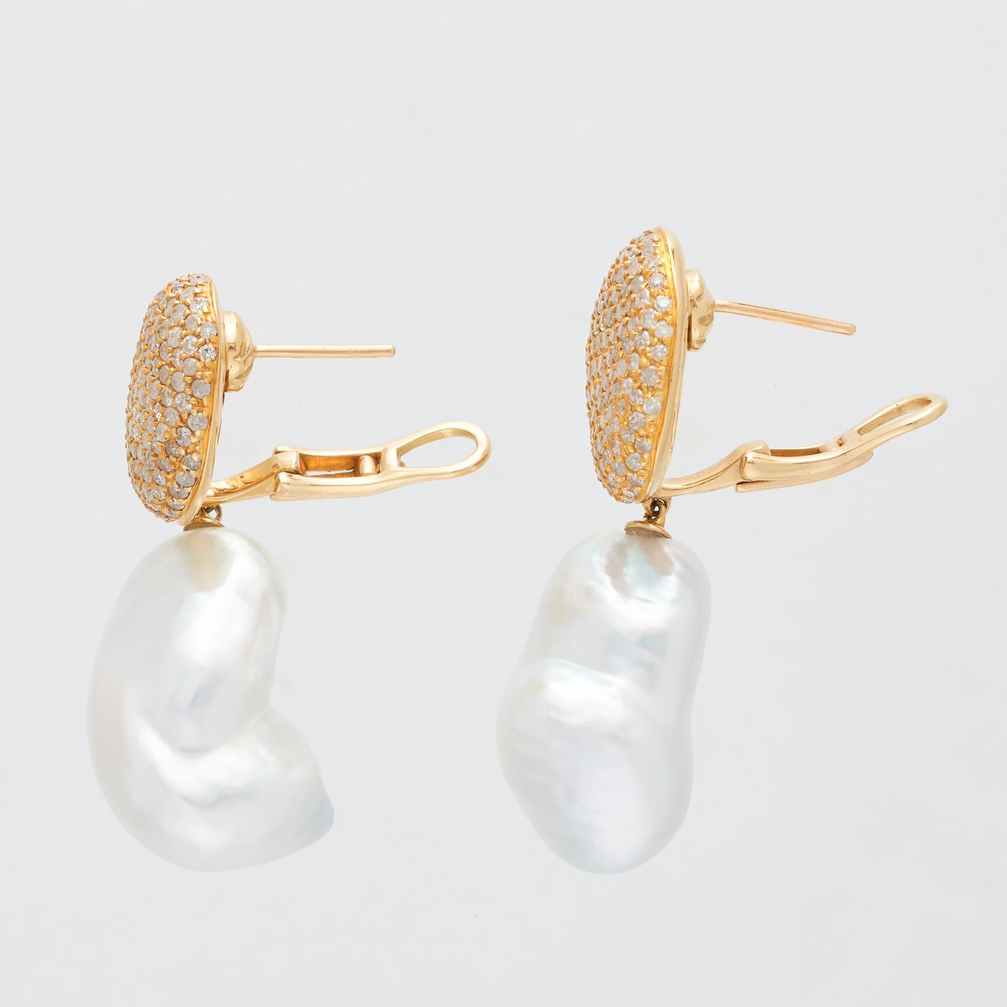 Margot McKinney 18 Karat Gold South Sea Pearl and White Diamond Drop Earrings 1