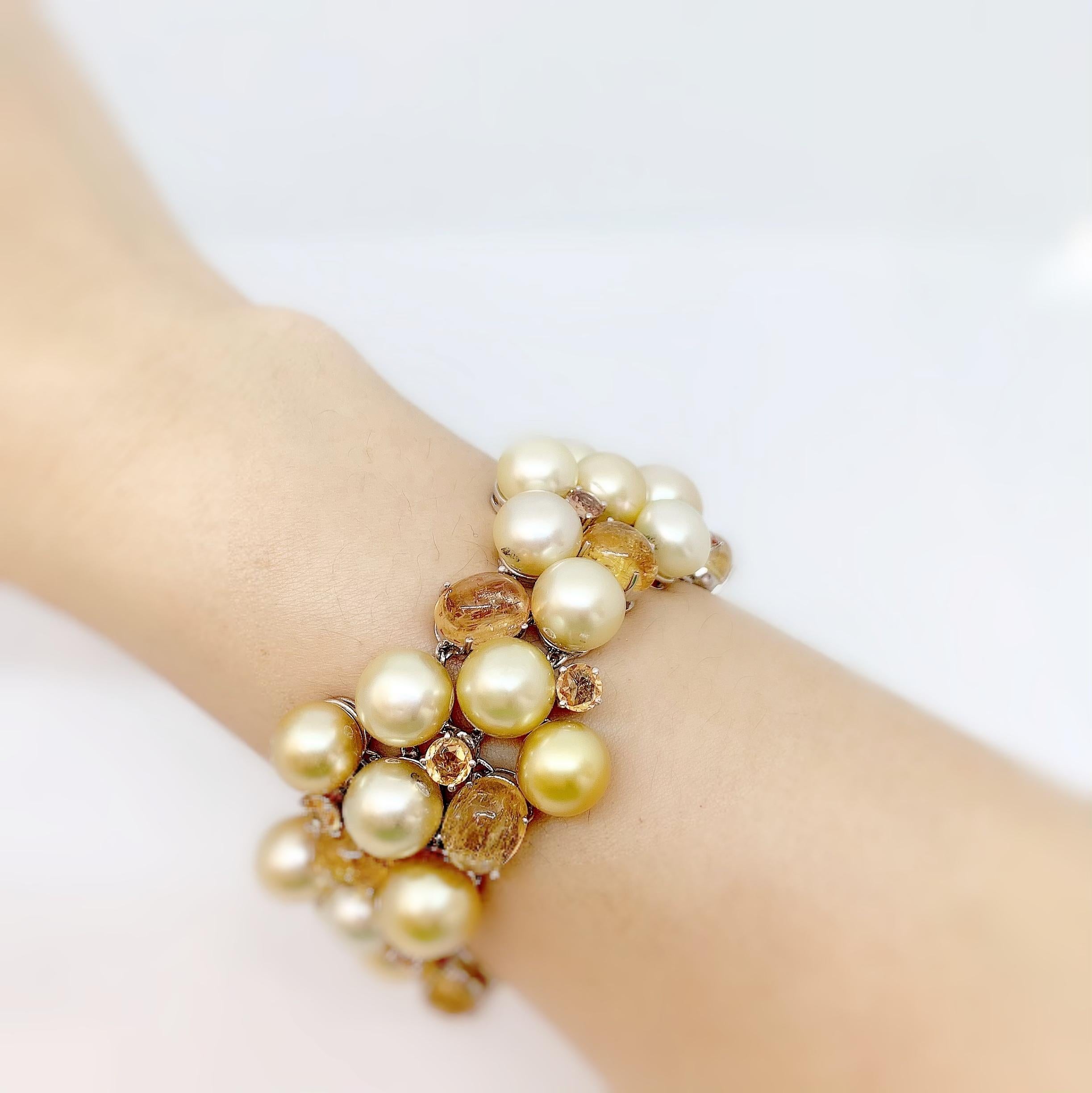 Margot McKinney 18 Karat Gold Bracelet Golden Pearls, Yellow Topaz and Sapphire For Sale 3
