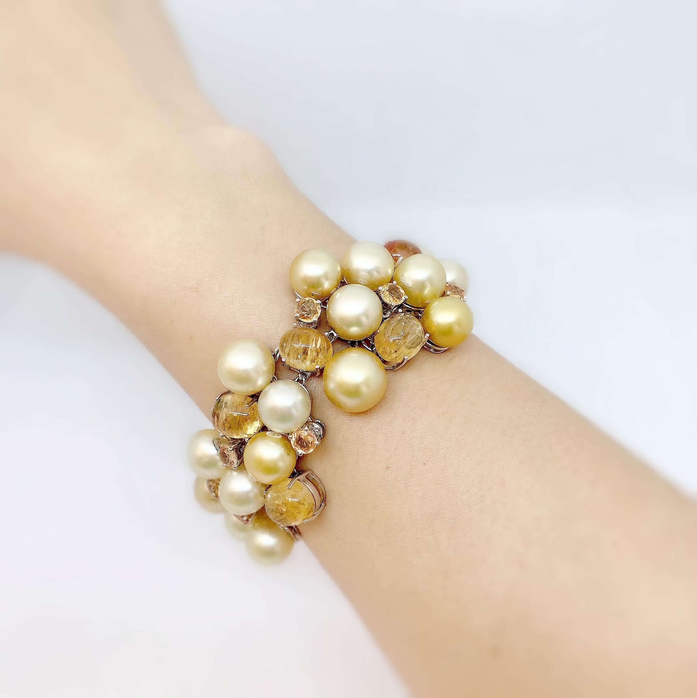 Margot McKinney 18 Karat Gold Bracelet Golden Pearls, Yellow Topaz and Sapphire For Sale 4