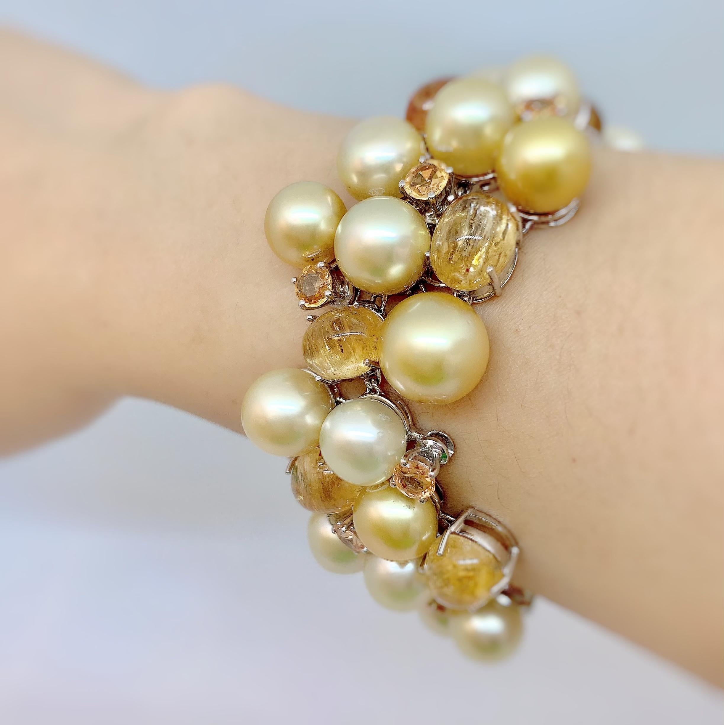 Margot McKinney 18 Karat Gold Bracelet Golden Pearls, Yellow Topaz and Sapphire For Sale 5