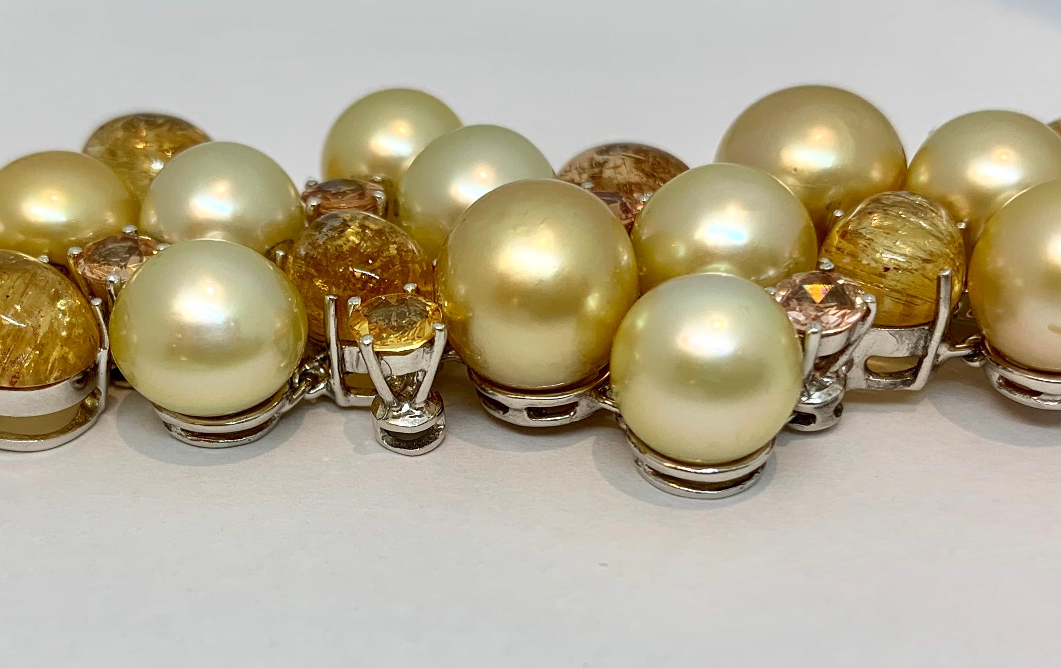 Margot McKinney 18 Karat Gold Bracelet Golden Pearls, Yellow Topaz and Sapphire In New Condition For Sale In Brisbane AU , Queensland