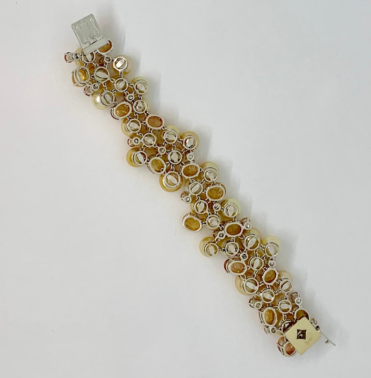 Women's Margot McKinney 18 Karat Gold Bracelet Golden Pearls, Yellow Topaz and Sapphire For Sale