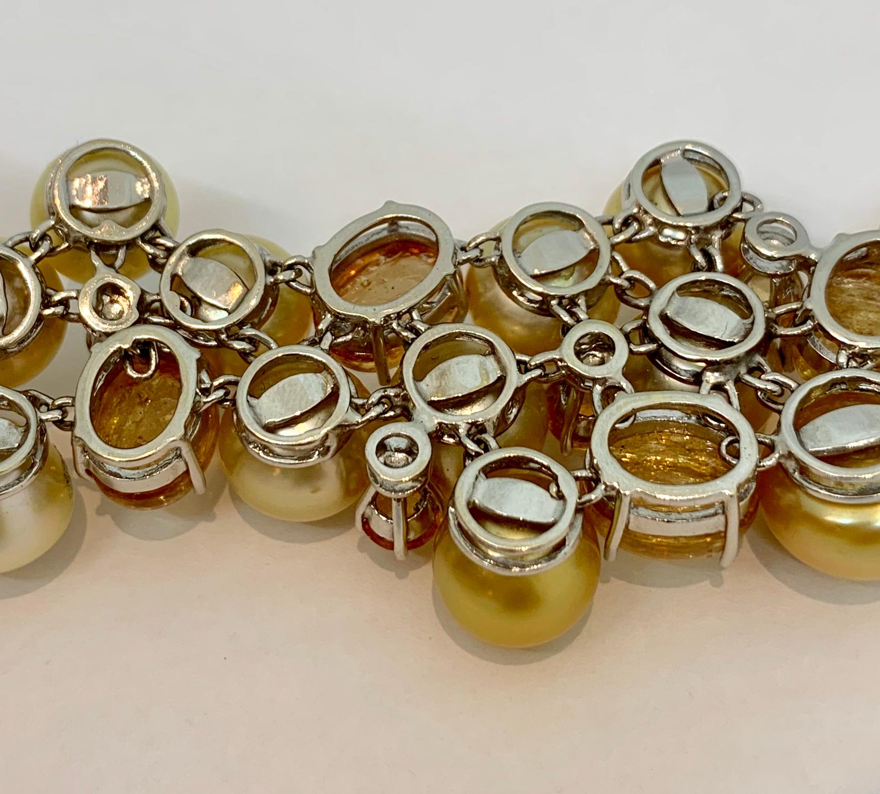 Margot McKinney 18 Karat Gold Bracelet Golden Pearls, Yellow Topaz and Sapphire For Sale 1