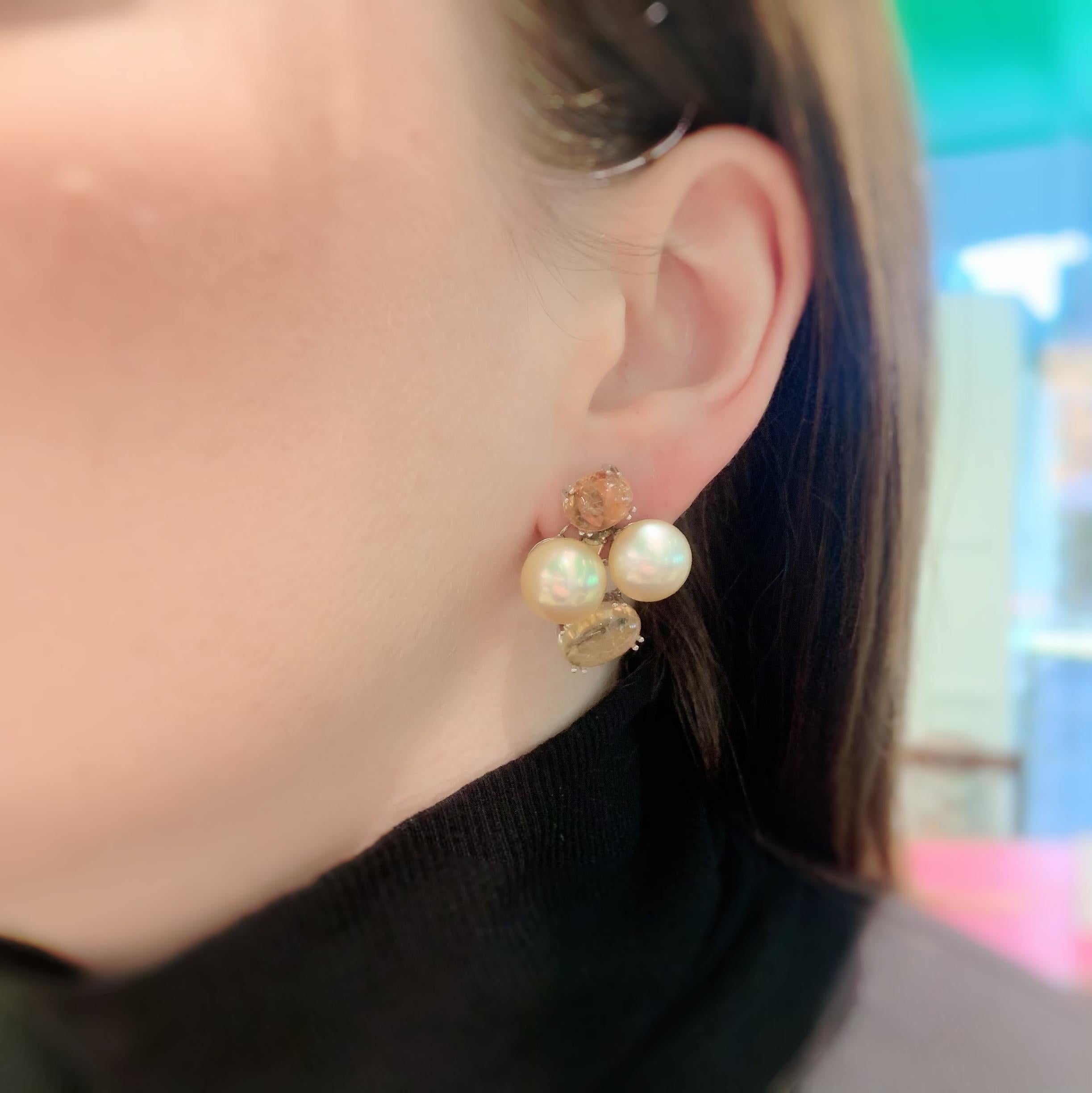 Margot McKinney 18K Gold Earrings Golden Pearls, Yellow Topaz, Yellow Sapphire 9