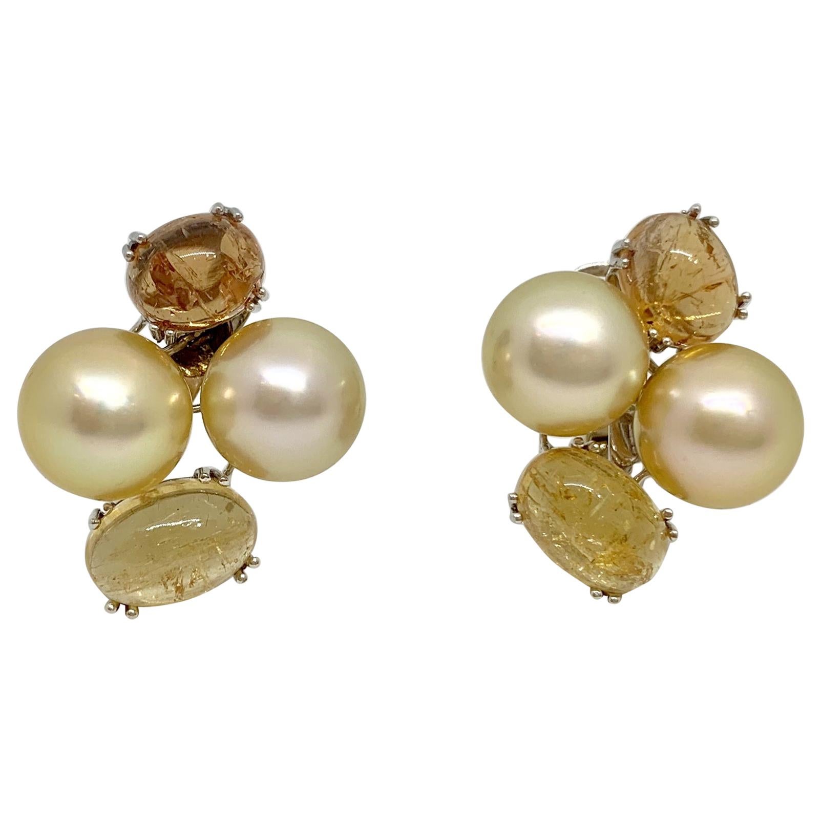 Margot McKinney 18K Gold Earrings Golden Pearls, Yellow Topaz, Yellow Sapphire