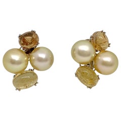 Margot McKinney 18K Gold Earrings Golden Pearls, Yellow Topaz, Yellow Sapphire