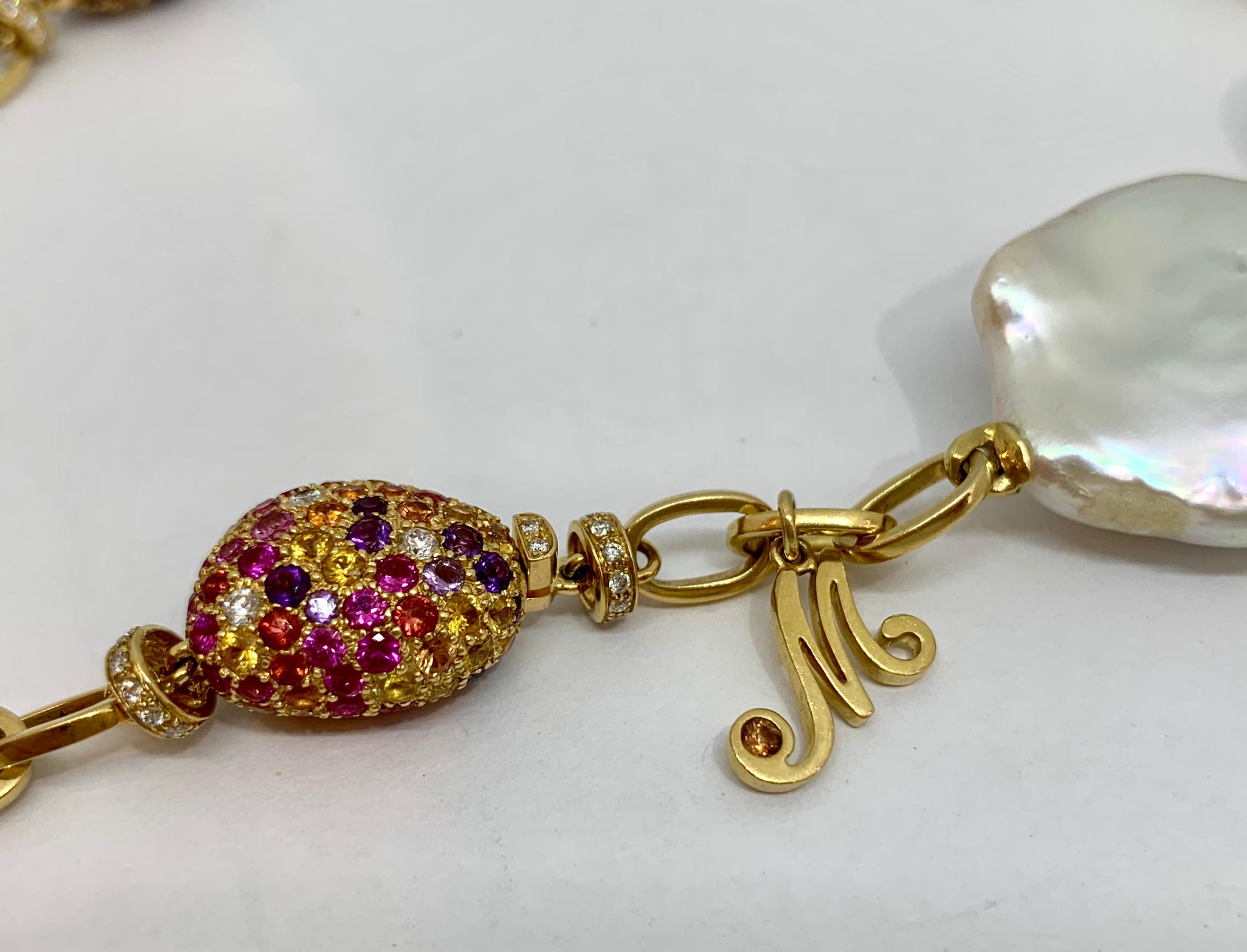 Margot McKinney 18K Gold Necklace of Baroque Pearls/Diamonds/Sapphires/Amethyst In New Condition In Brisbane AU , Queensland