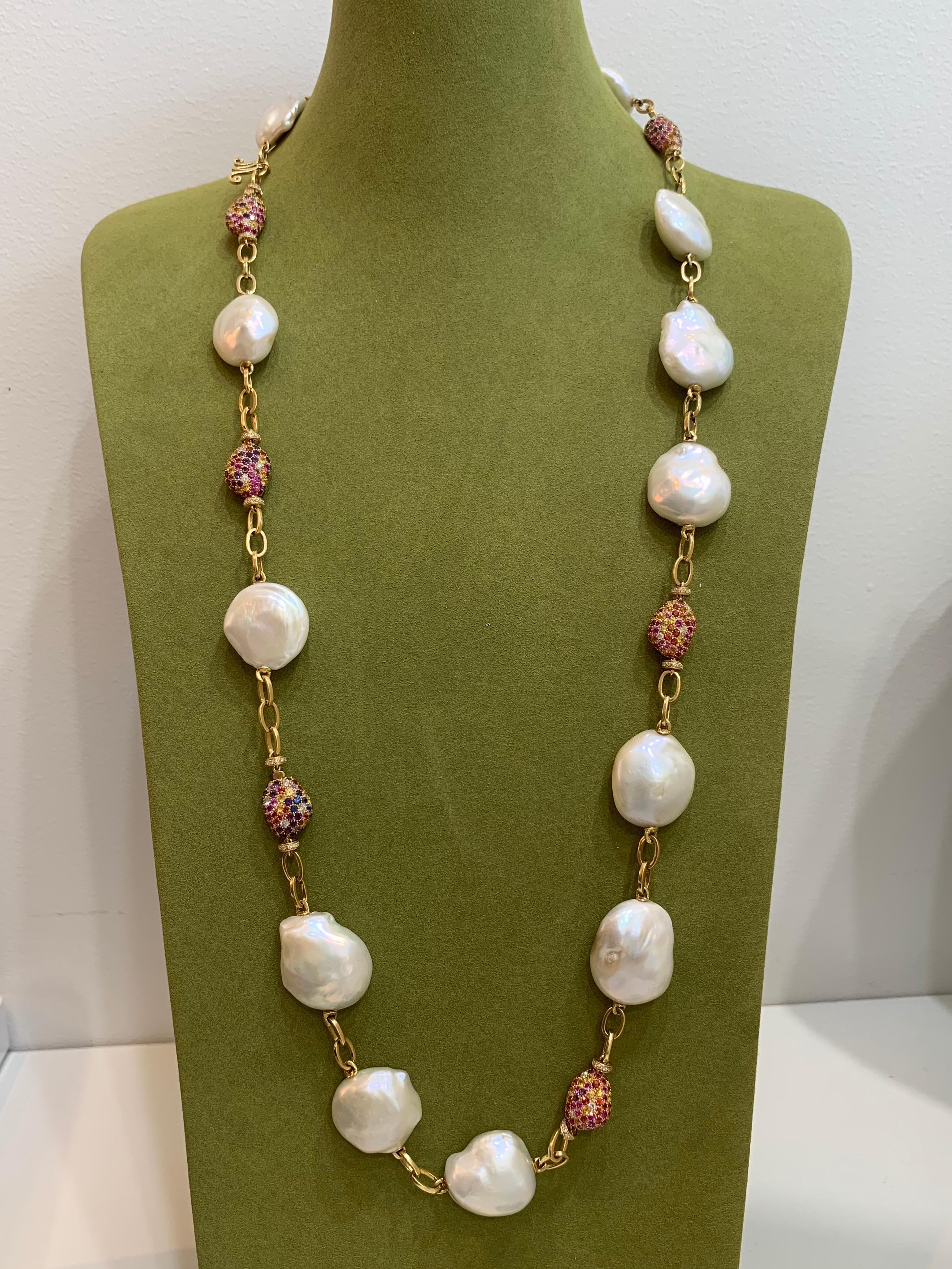 Women's Margot McKinney 18K Gold Necklace of Baroque Pearls/Diamonds/Sapphires/Amethyst