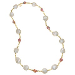 Margot McKinney 18K Gold Necklace of Baroque Pearls/Diamonds/Sapphires/Amethyst