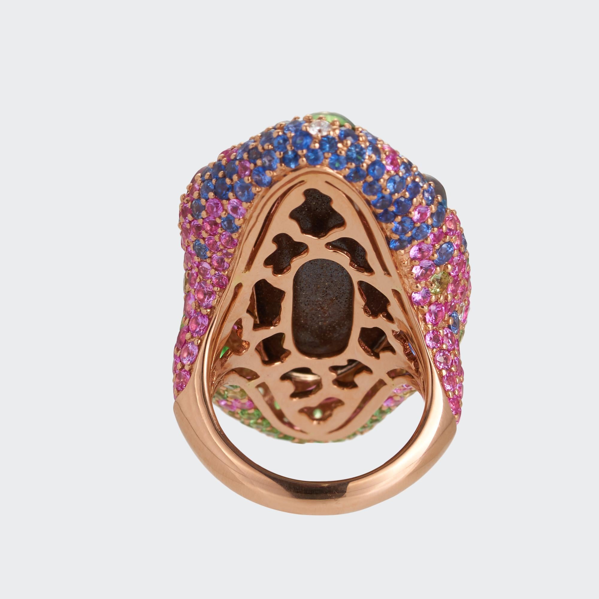 Brilliant Cut Margot McKinney 18kt Pink Gold Ring with Opal, Pink Sapphire, Tsavorite, Peridot