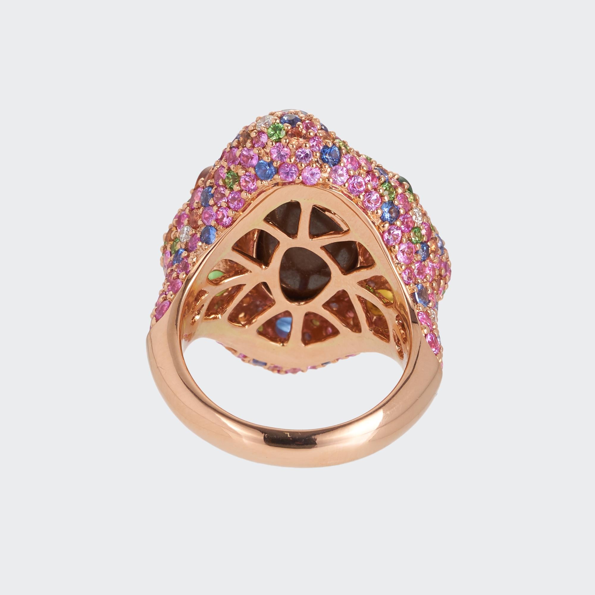 Women's Margot McKinney 18 Karat Rose Gold Ring with Opal, Pink Sapphire, and Tsavorite