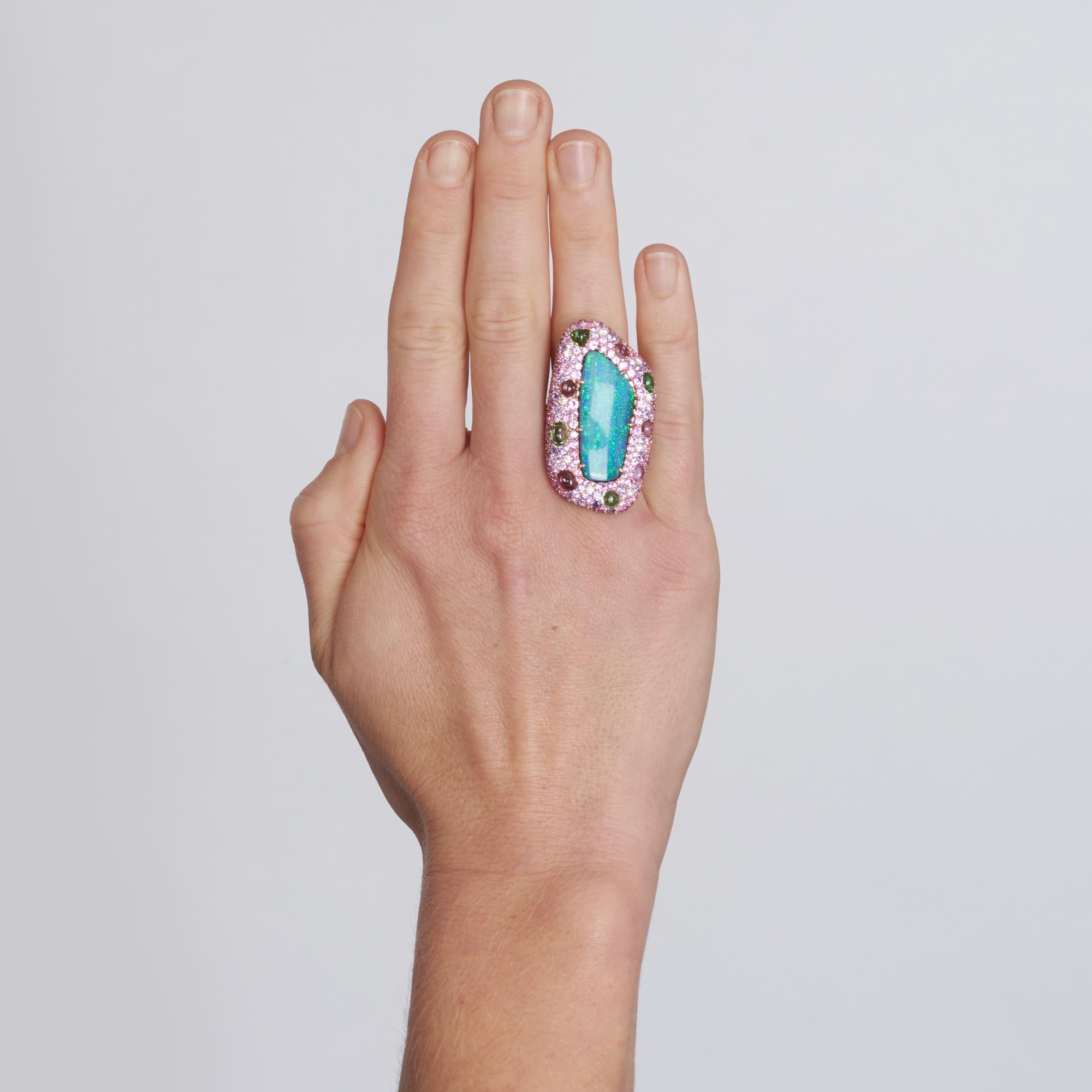 Brilliant Cut Margot McKinney 18 Karat Rose Gold Ring with Opal, Pink Sapphire, Amethyst