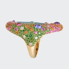 Margot McKinney 18 Karat Yellow Gold Ring with Opal, Tsavorite and Pink Sapphire