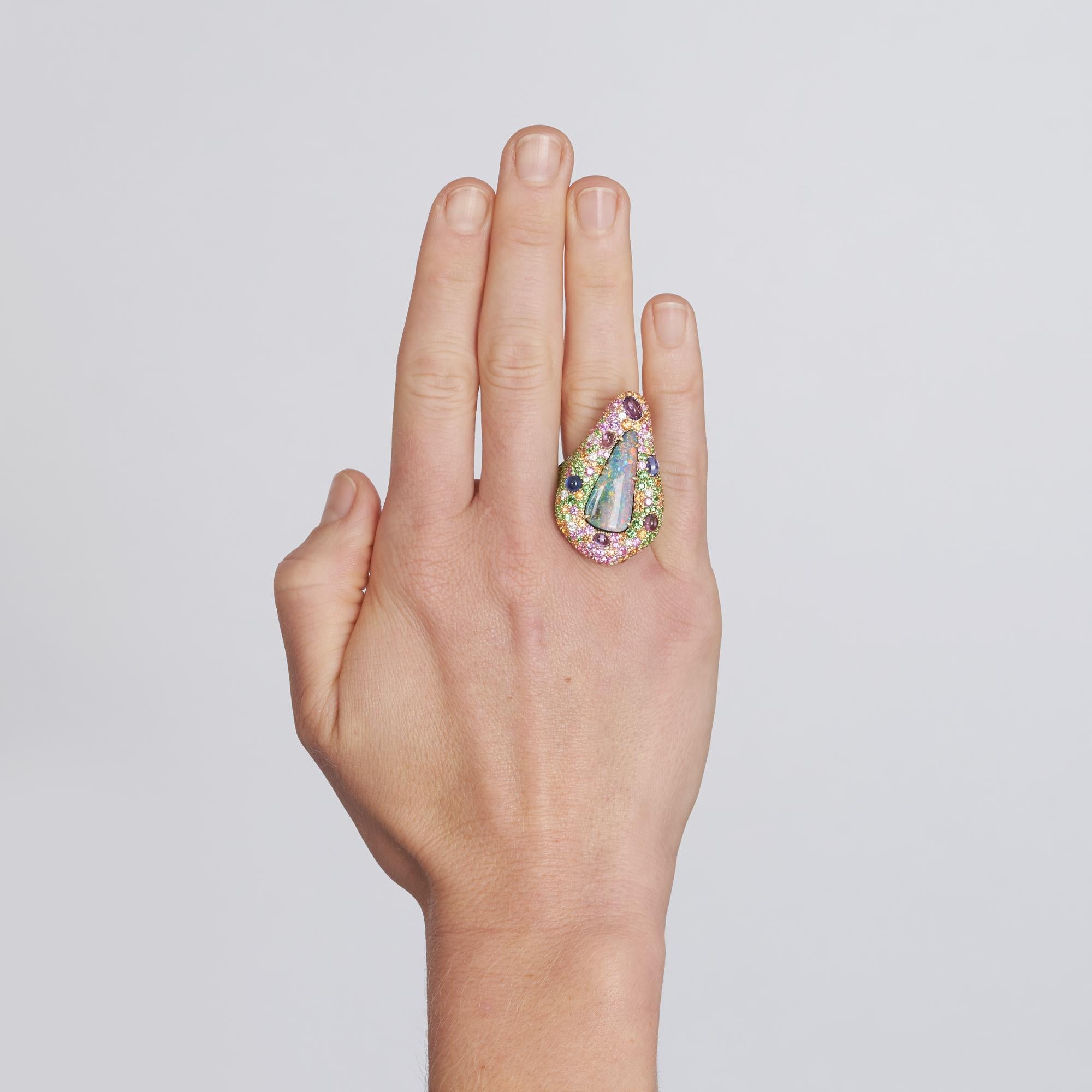 Margot McKinney 18 Karat Yellow Gold Ring with Opal, Tsavorite and Pink Sapphire 1