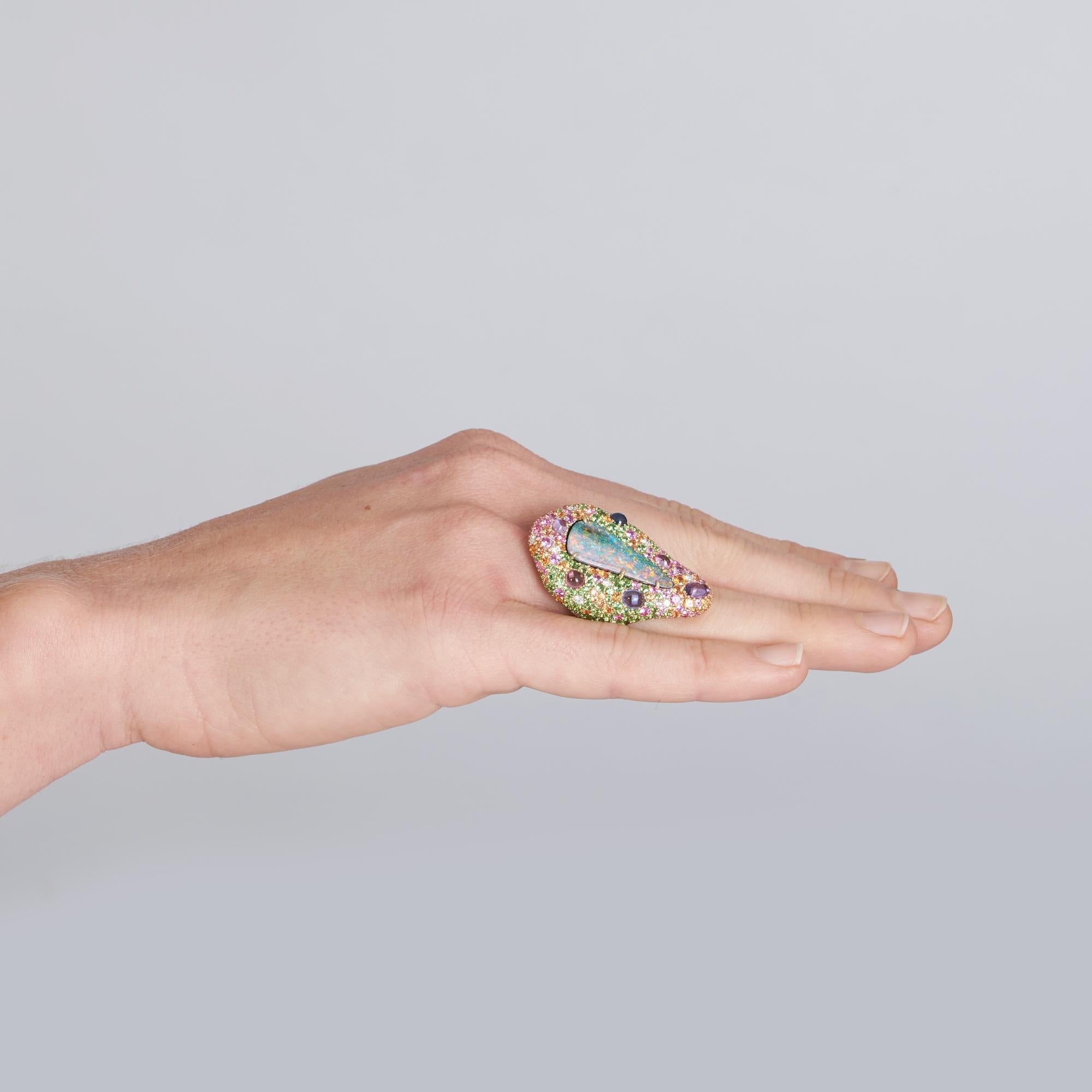 Margot McKinney 18 Karat Yellow Gold Ring with Opal, Tsavorite and Pink Sapphire 2