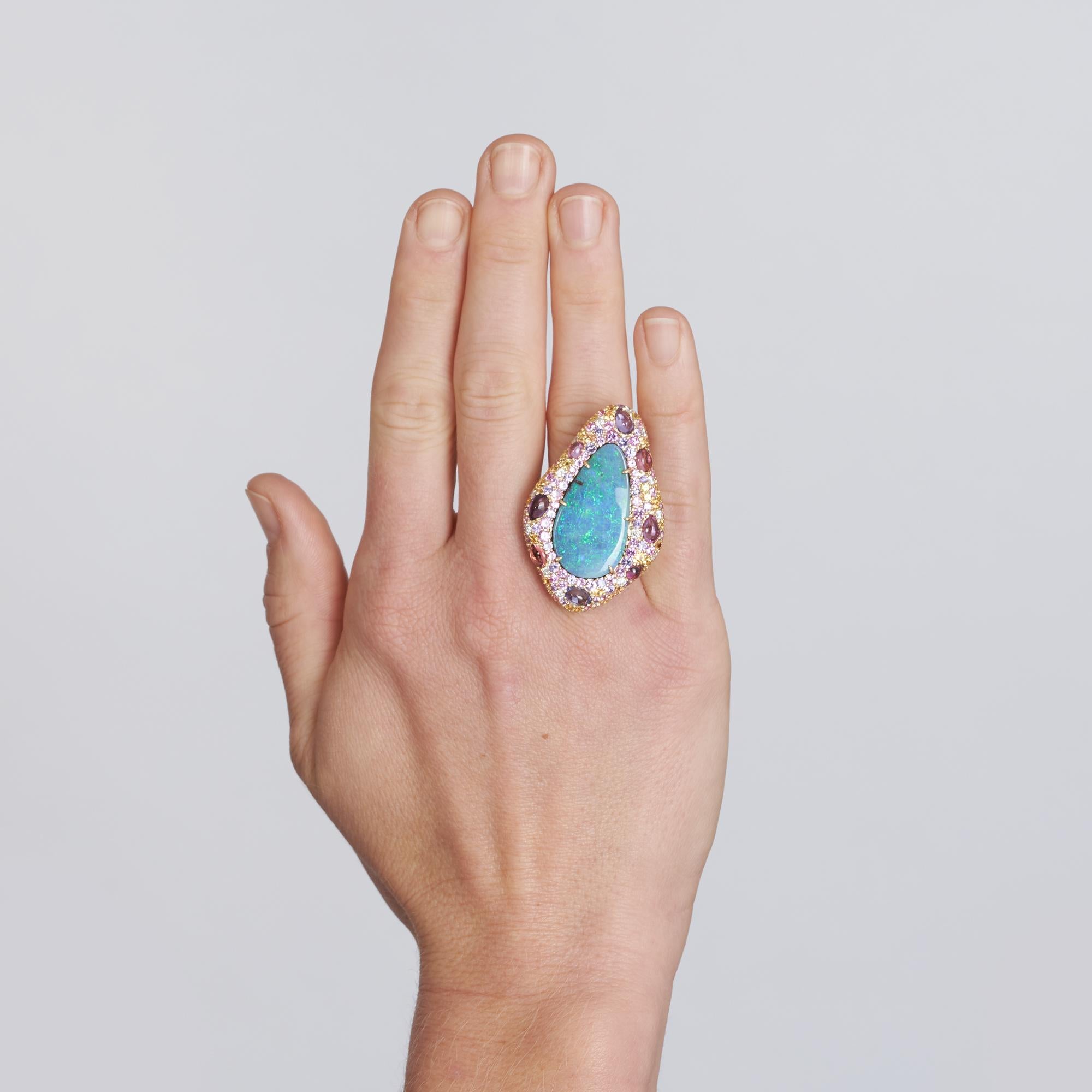Brilliant Cut Margot McKinney 18kt Yellow Gold Ring with Opal, Yellow Sapphire, Pink Sapphire