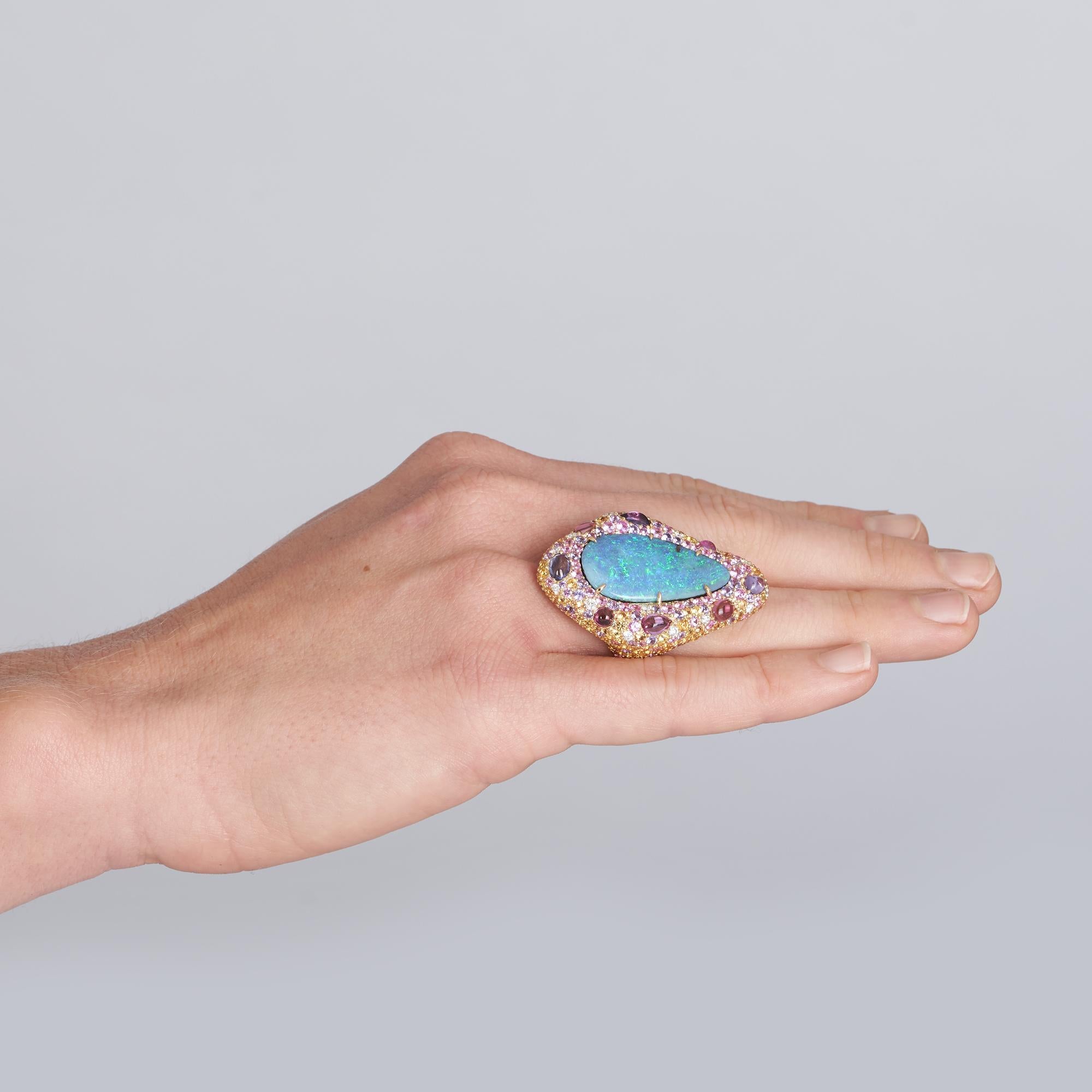 Margot McKinney 18kt Yellow Gold Ring with Opal, Yellow Sapphire, Pink Sapphire In New Condition In Brisbane AU , Queensland