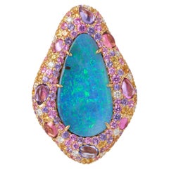 pink tourmaline and opal ring Margot McKinney 18kt Yellow Gold Ring with Opal, Yellow Sapphire, Pink Sapphire