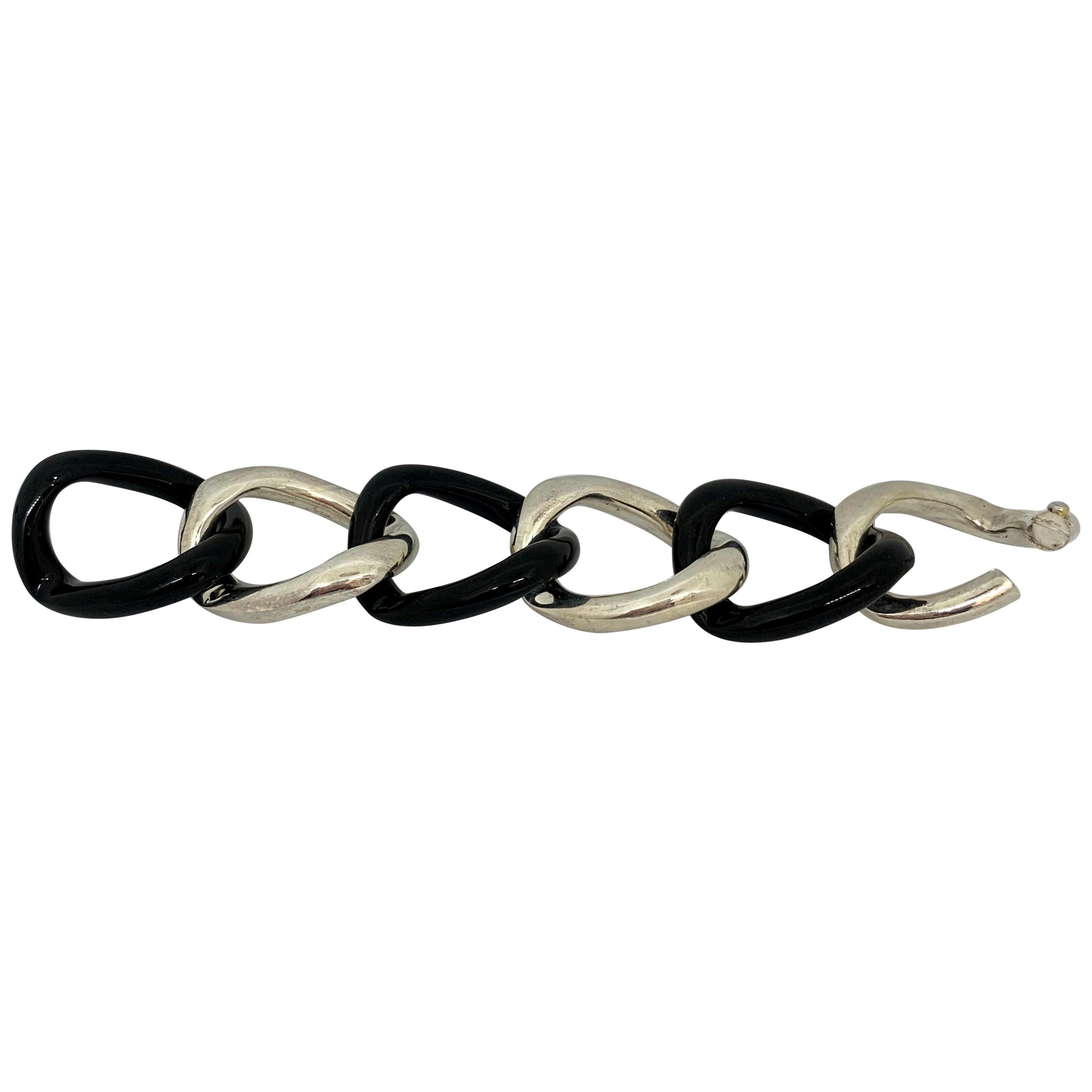 Margot McKinney Black Jade and Sterling Silver Link Bracelet