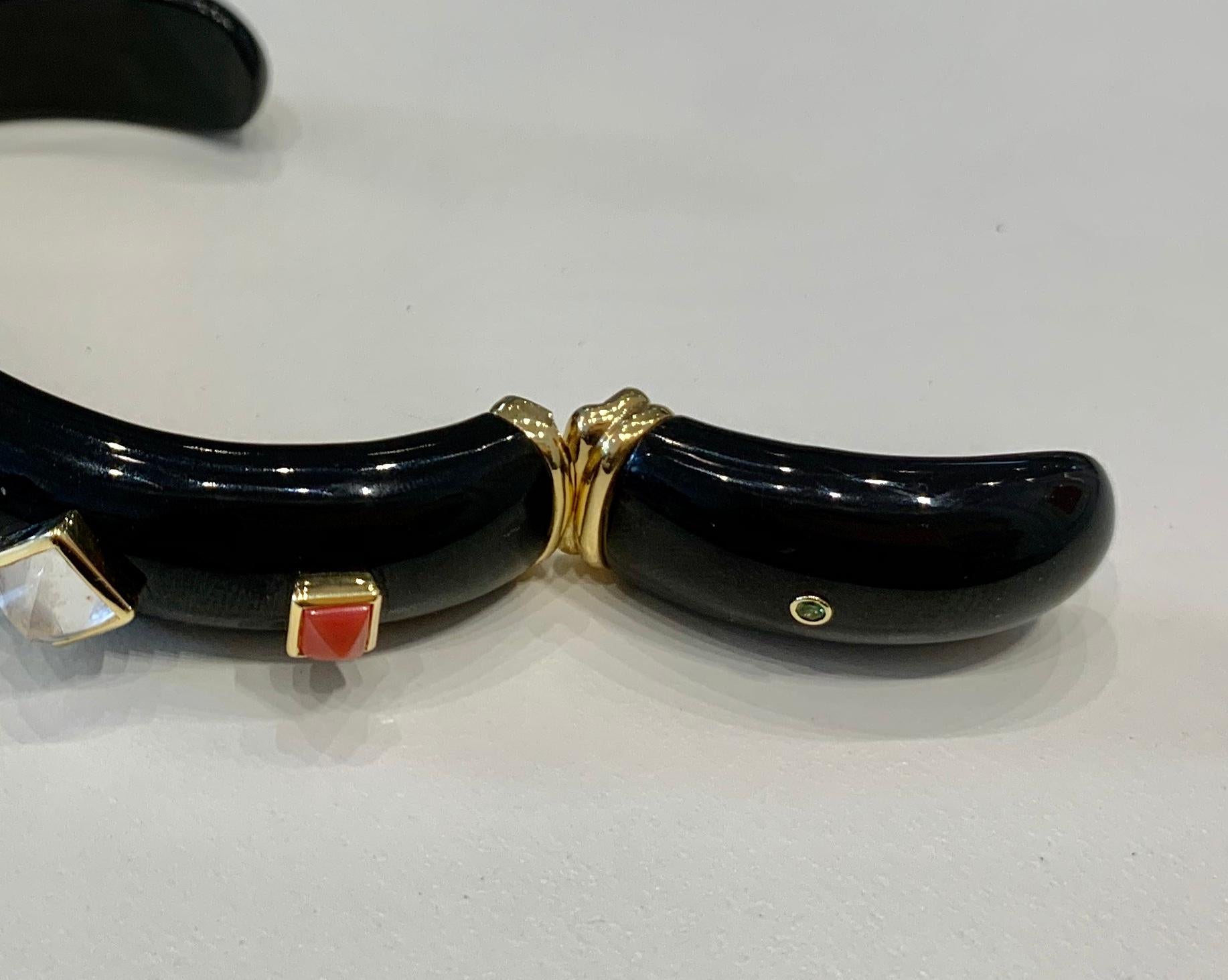 Margot McKinney Black Jade Cuff Moonstones, Red Chalcedony, Tsavorite Garnet In New Condition In Brisbane AU , Queensland