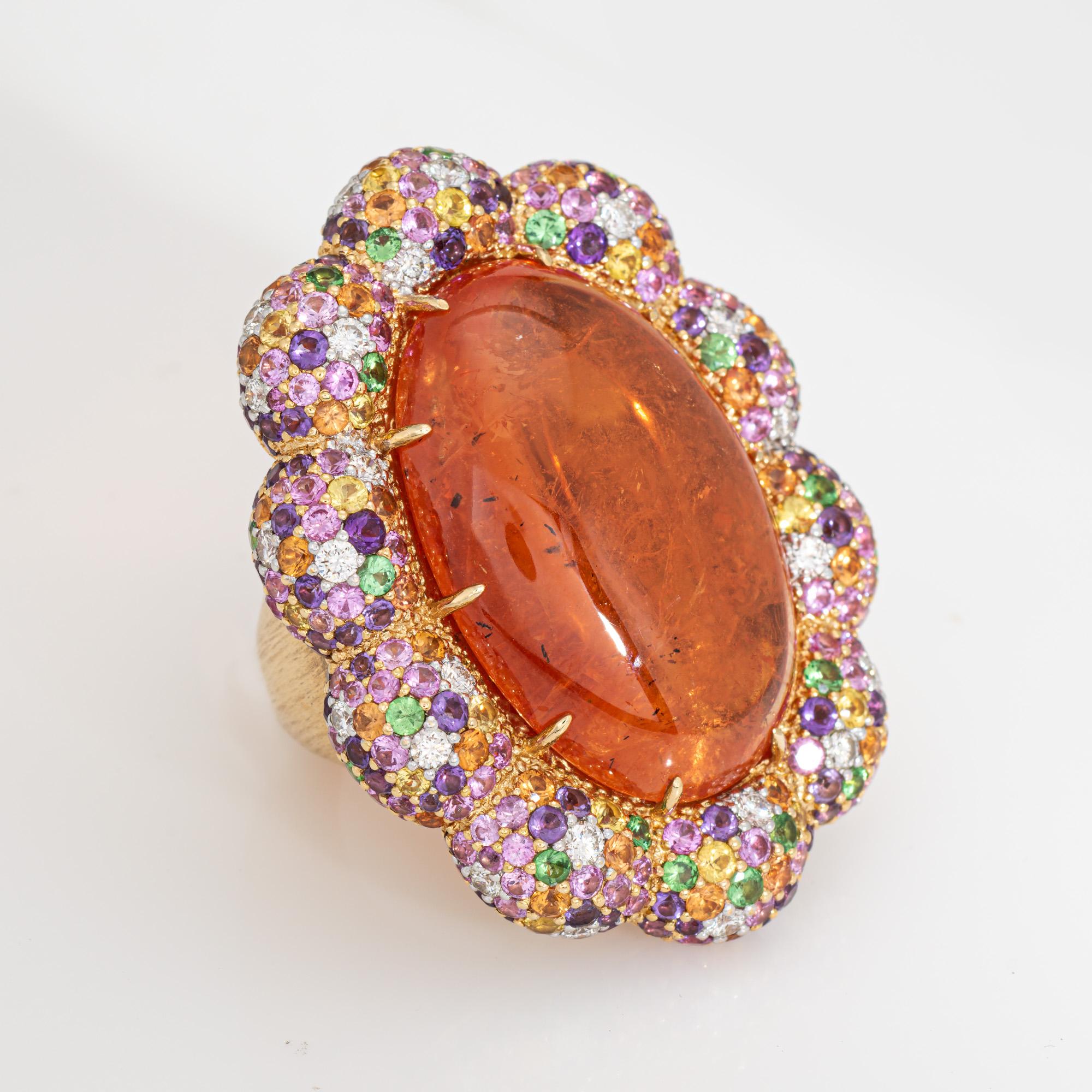 Taille cabochon Margot McKinney Bague Multi-Gemmes Diamants Sz 6.5 Grenat Saphir Or Jaune 18k en vente