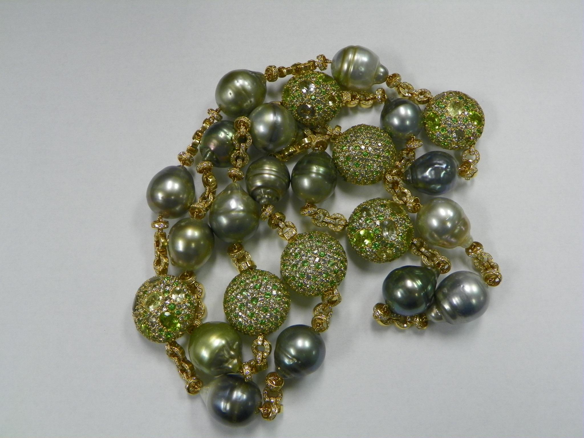 Mixed Cut Margot McKinney South Sea Pearl, Gemstone Diamond Necklace 