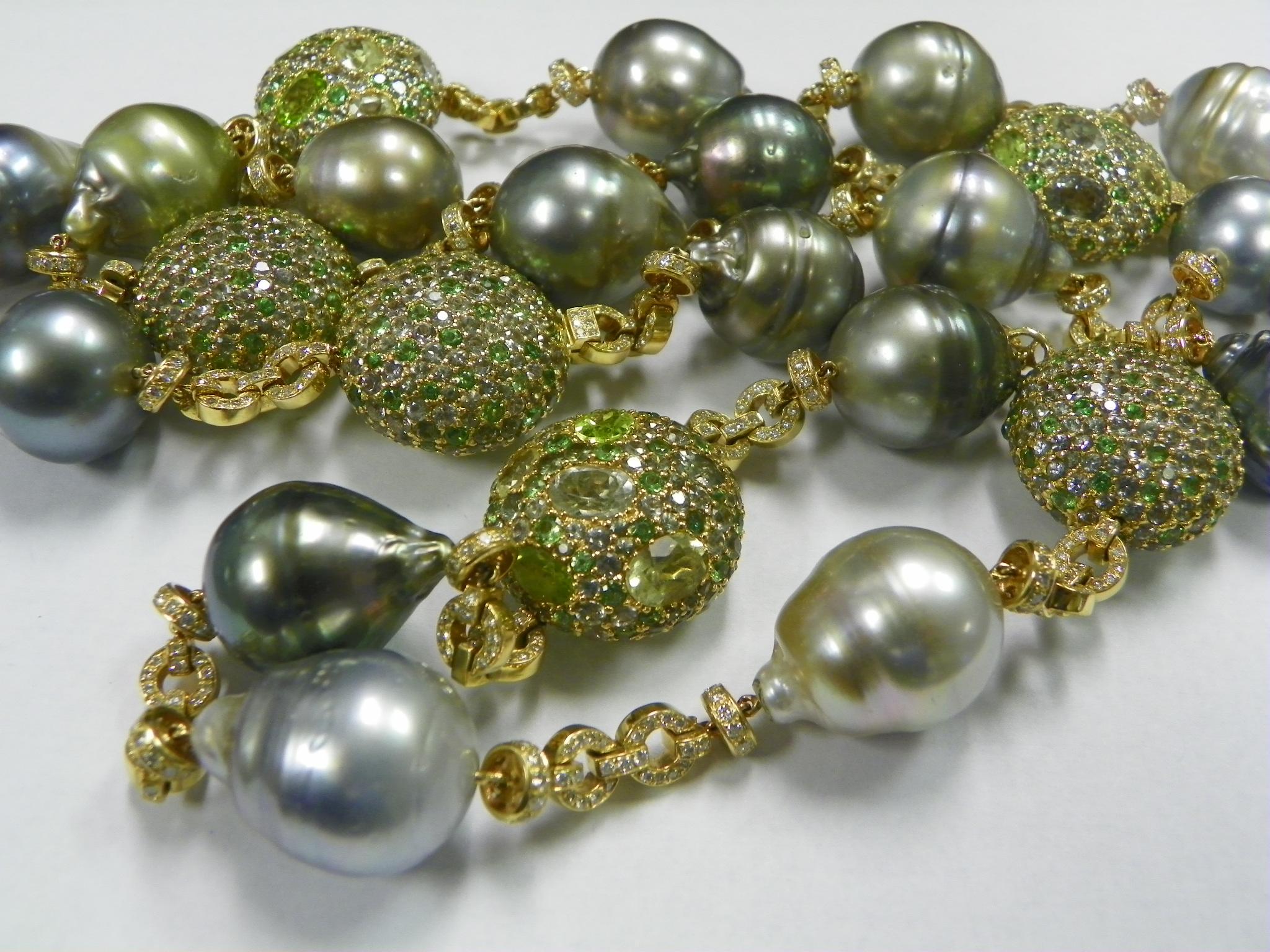 Women's or Men's Margot McKinney South Sea Pearl, Gemstone Diamond Necklace 