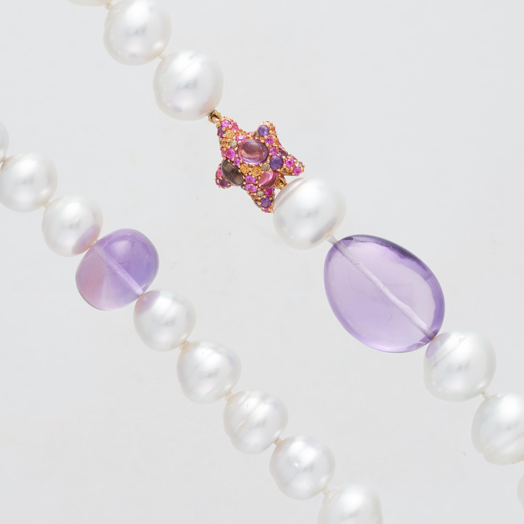 Margot McKinney South Sea Pearl, Star and Amethyst Pebble Necklet, Diamond Clasp In New Condition In Brisbane AU , Queensland