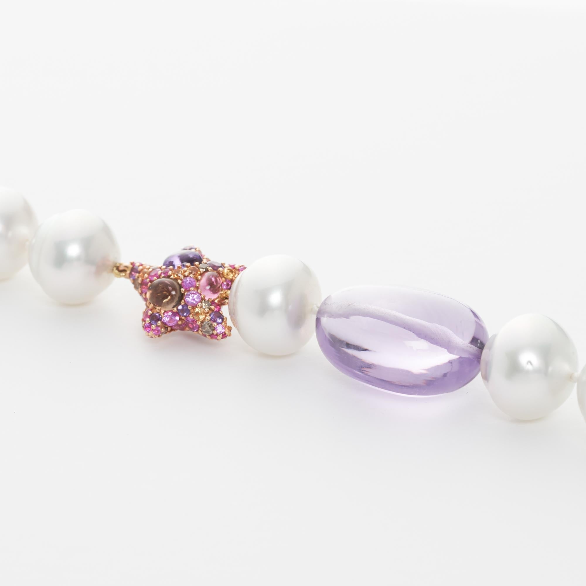 Margot McKinney South Sea Pearl, Star and Amethyst Pebble Necklet, Diamond Clasp 1