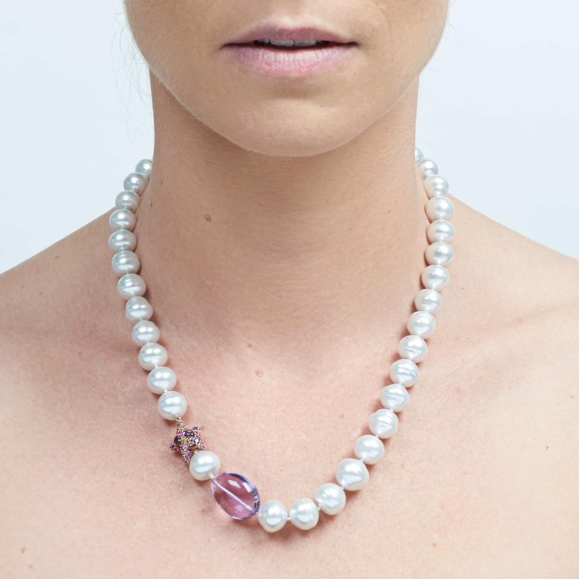 Margot McKinney South Sea Pearl, Star and Amethyst Pebble Necklet, Diamond Clasp 2