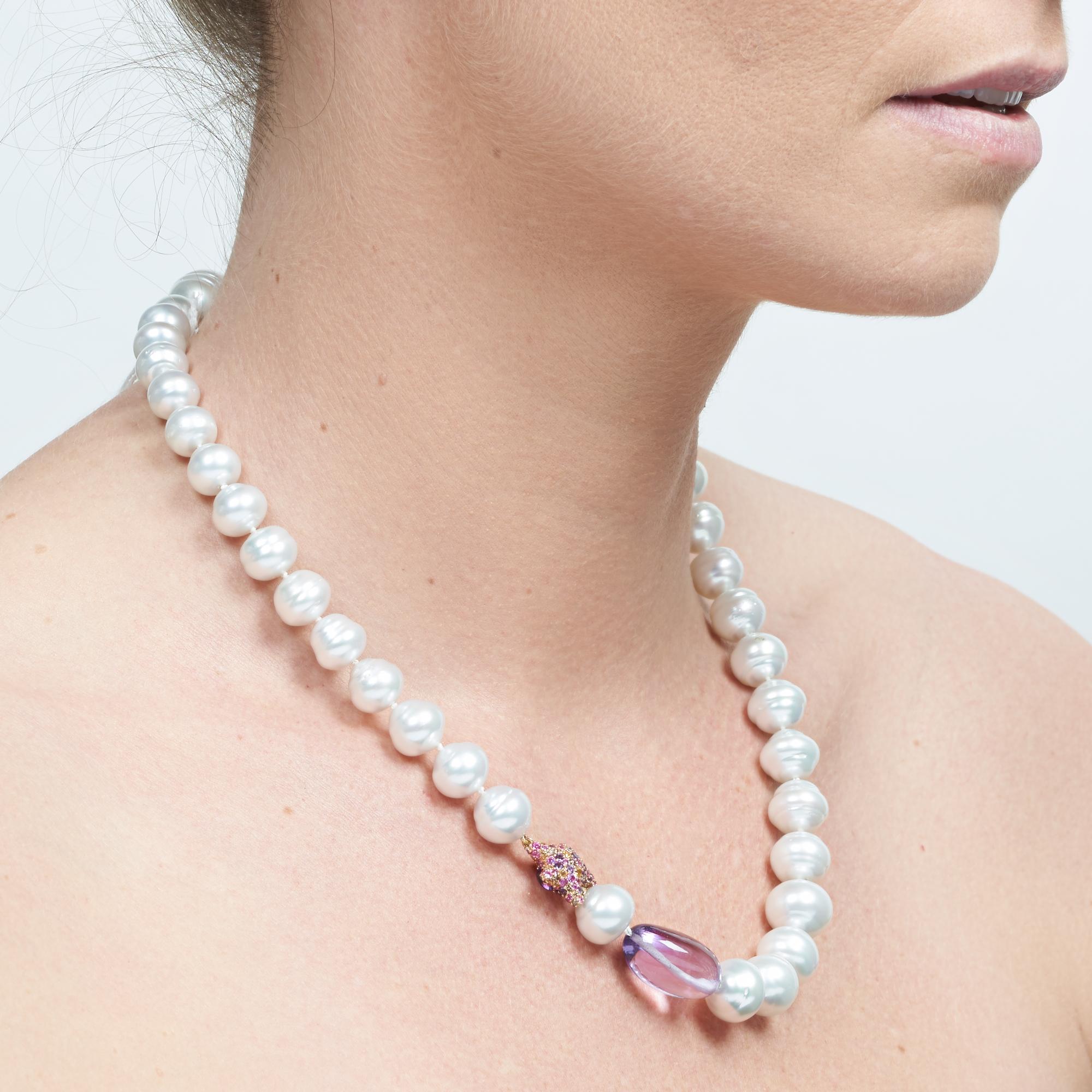 Margot McKinney South Sea Pearl, Star and Amethyst Pebble Necklet, Diamond Clasp 3