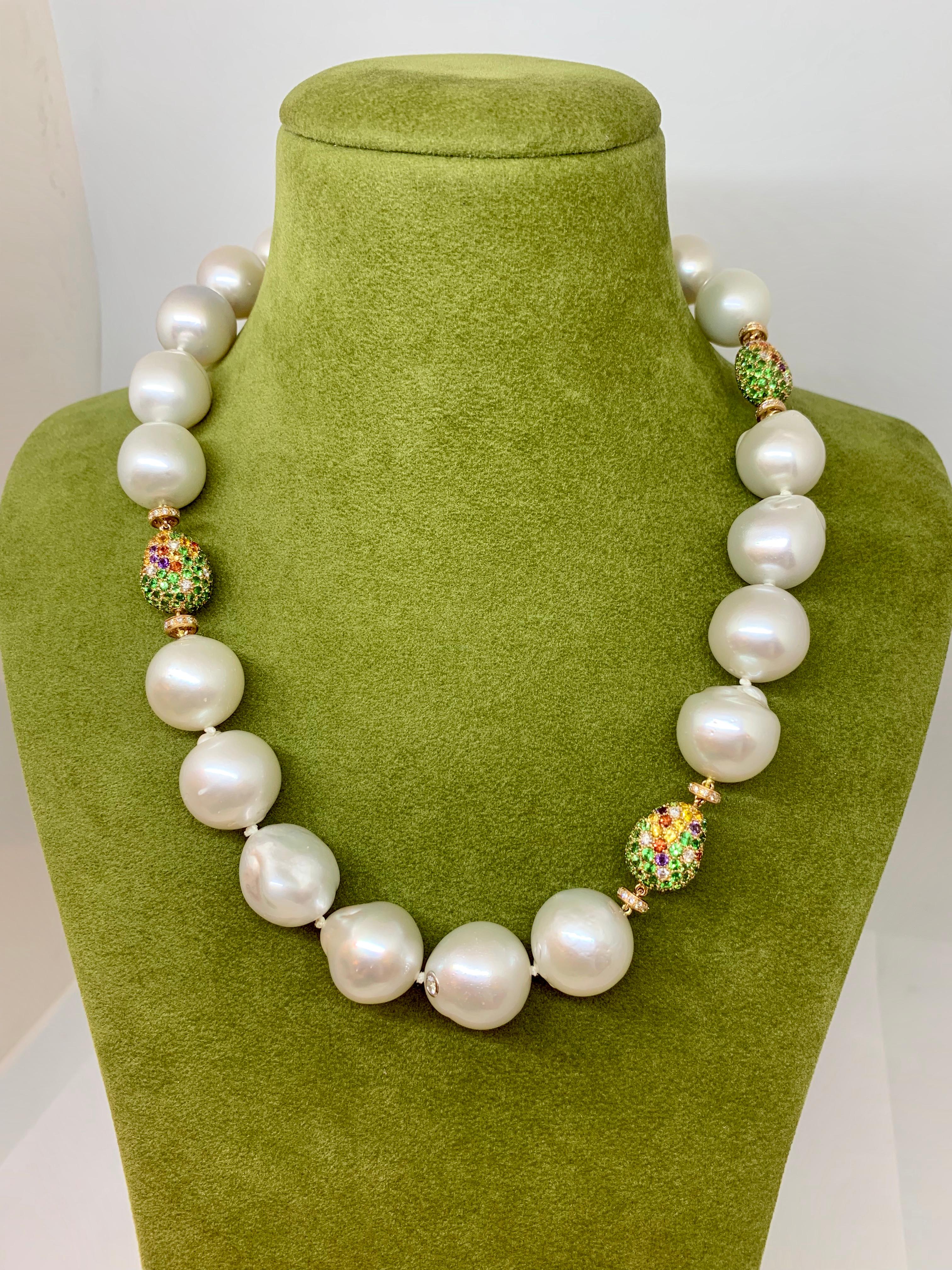 Margot McKinney White Baroque South Sea Pearl Necklet, Diamonds/Multi Gems In New Condition For Sale In Brisbane AU , Queensland