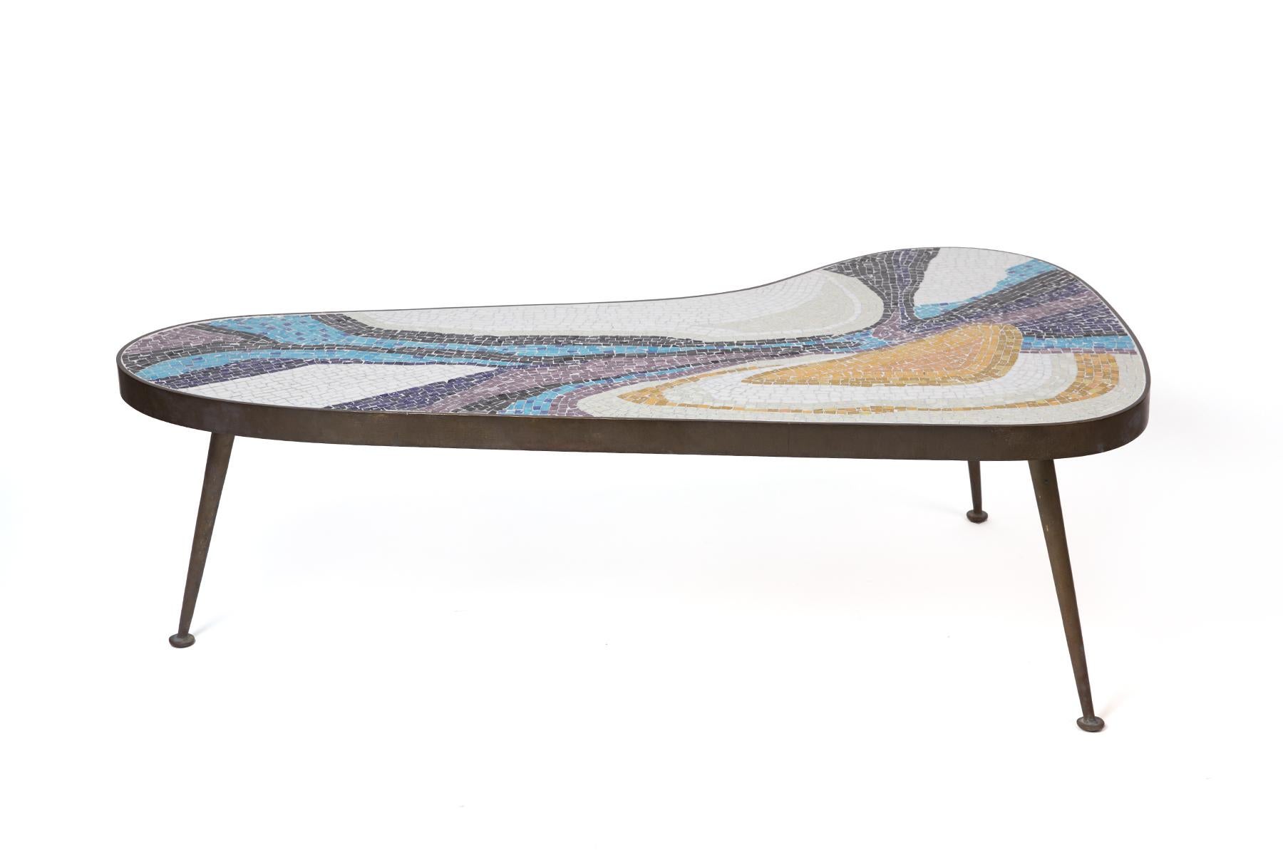 Mid-Century Modern Margot Stewart Mosaic and Patinated Brass Freeform Coffee Table