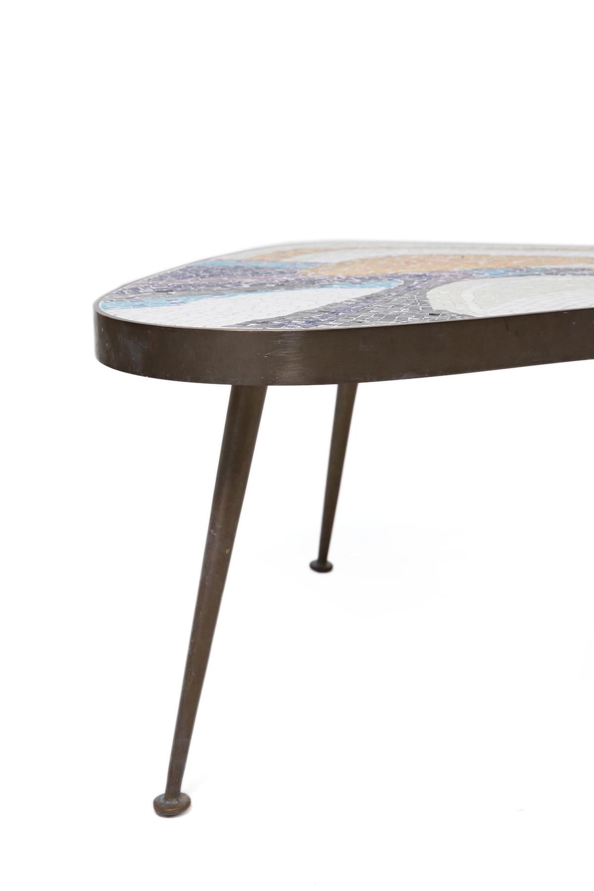North American Margot Stewart Mosaic and Patinated Brass Freeform Coffee Table