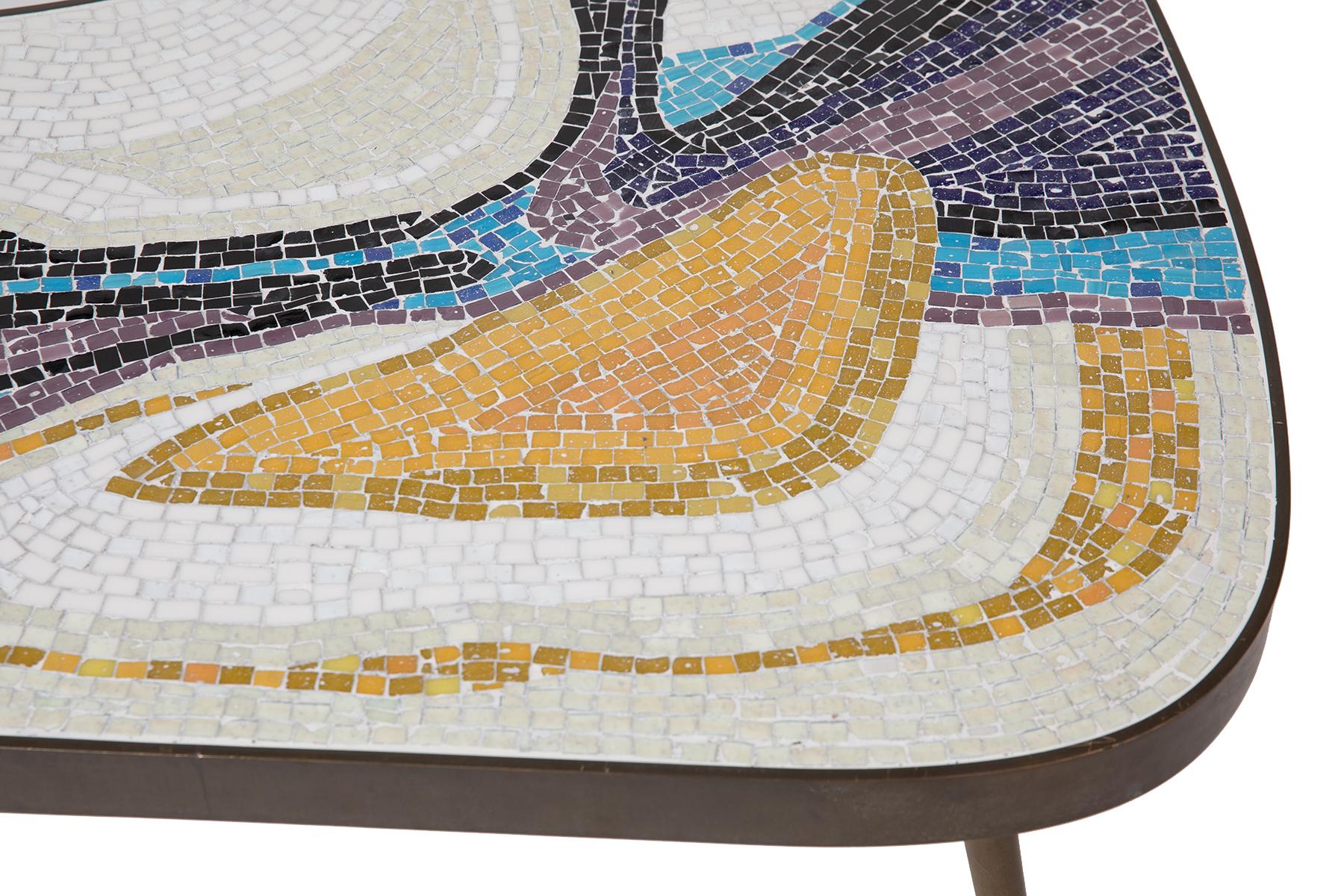 Margot Stewart Mosaic and Patinated Brass Freeform Coffee Table In Good Condition In Phoenix, AZ