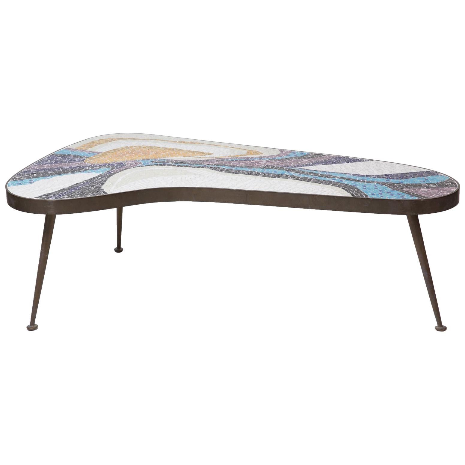 Margot Stewart Mosaic and Patinated Brass Freeform Coffee Table