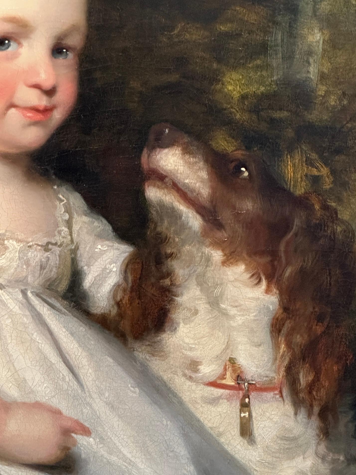 This enchanting early 19th-century portrait of a young girl in a pastoral landscape, attributed to the esteemed English portraitist Margaret Carpenter, is a rare and captivating example of Romantic-era portraiture. Carpenter, celebrated for her
