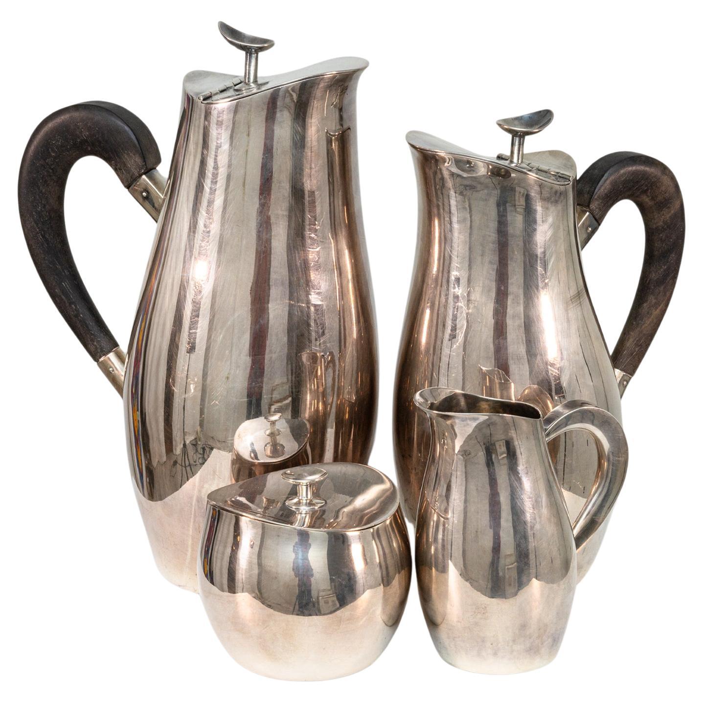 Margret Craver for Towle Attributed Four Piece Sterling Silver Tea Set Wood For Sale
