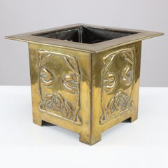 Margaret Gilmour Arts & Crafts Brass Planter with Stylized Rose & Floral Details