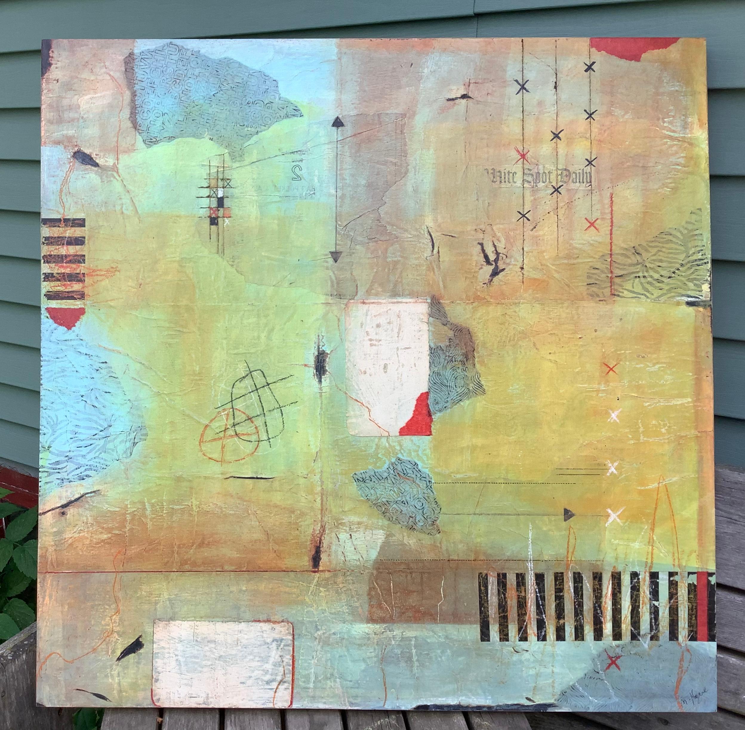<p>Commentaires de l'artiste<br>L'artiste Margriet Hogue présente une pièce abstraite collée avec une douce palette de pastels. Les papiers dégradés constituent la toile vivante. Des motifs énigmatiques à l'encre, au marqueur et aux crayons de