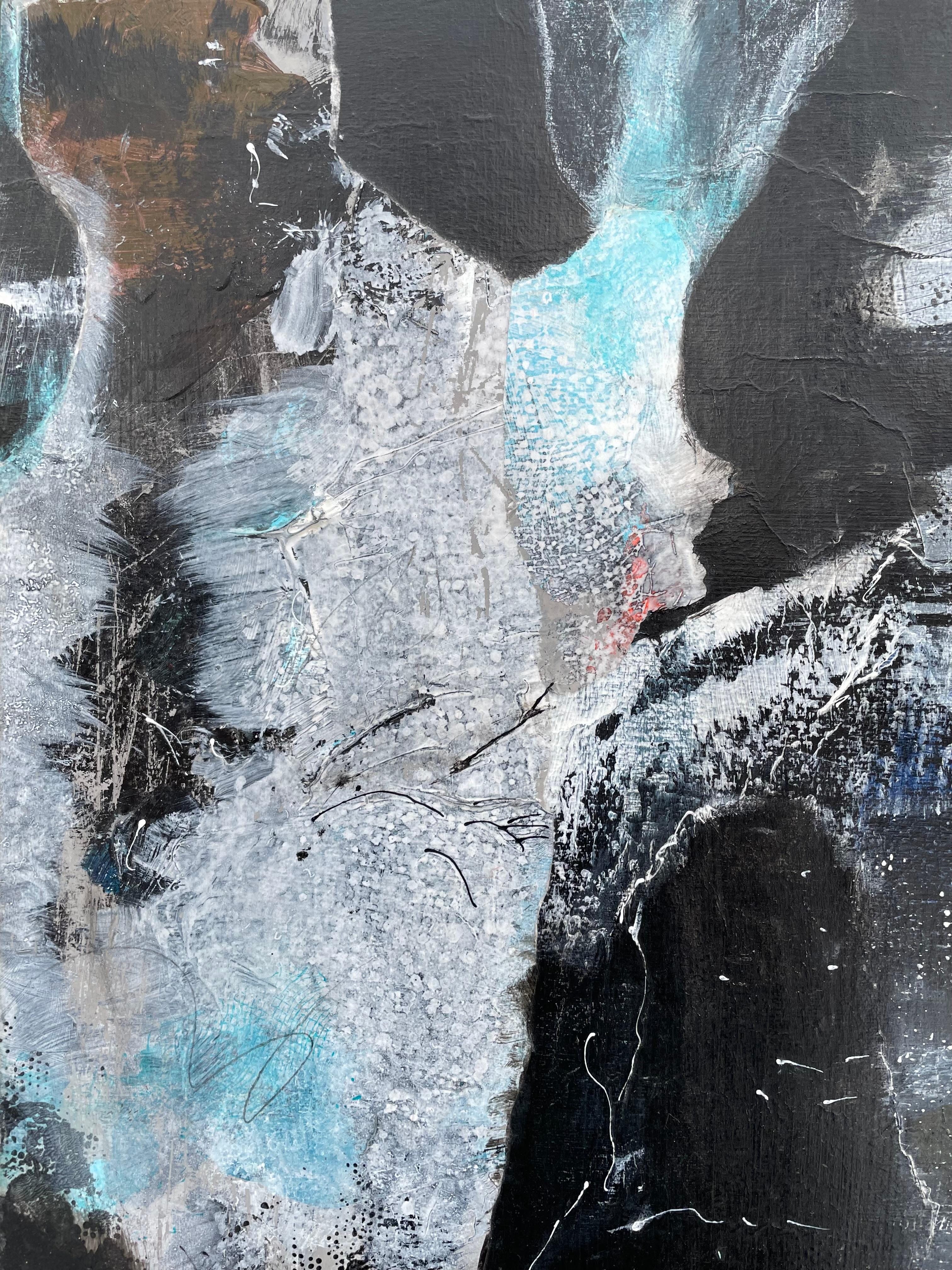 <p>Artist Comments<br>A modern distressed abstract in black and white with highlights of bronze and teal by artist Margriet Hogue. Margriet starts her process with layers of paint and paper that have been conditioned through sanding and scraping.