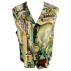 MARGUERITE 42 Olive Print Silk Buttoned Vest / Waistcoat