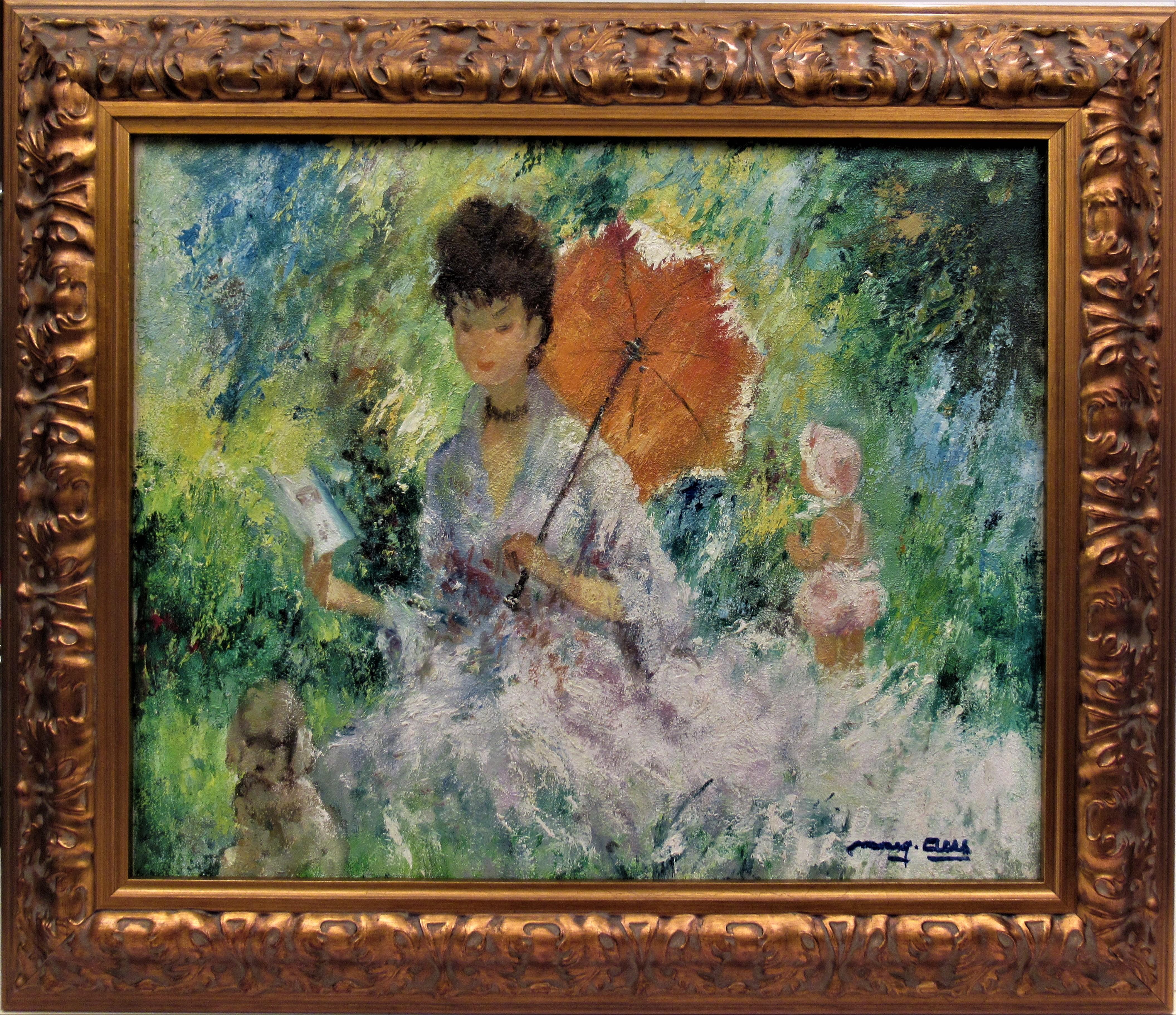 Landscape Painting Marguerite Aers - Femme avec Umbrella lisant un livre