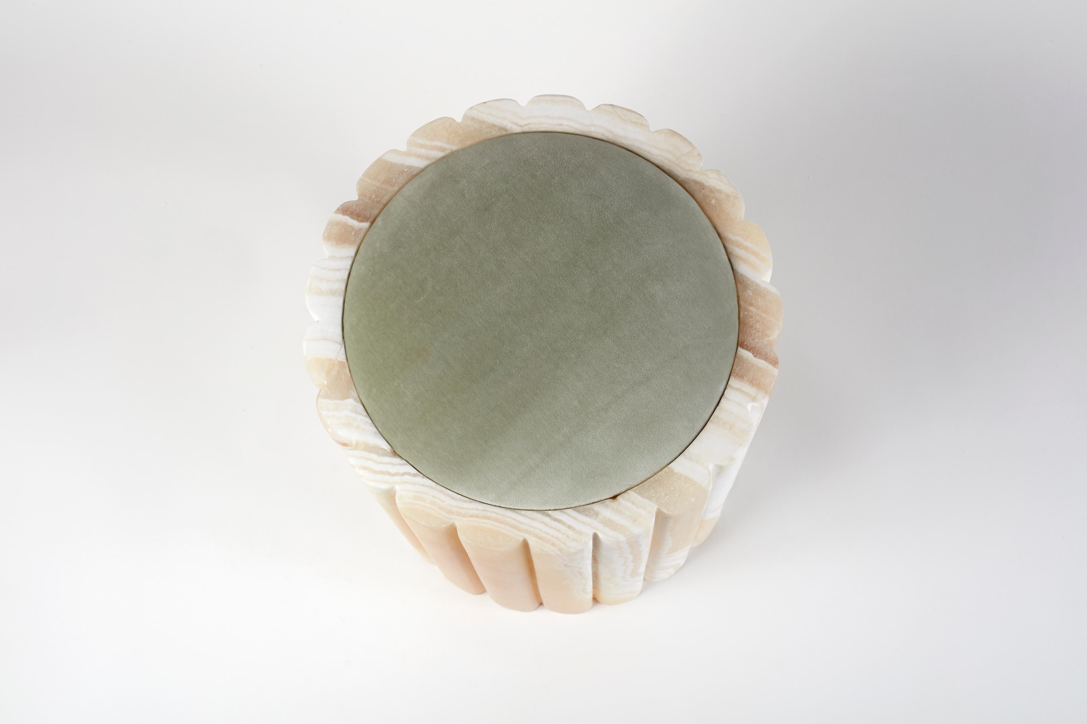 Egyptian Marguerite Alabaster Stool Sculpted by Omar Chakil