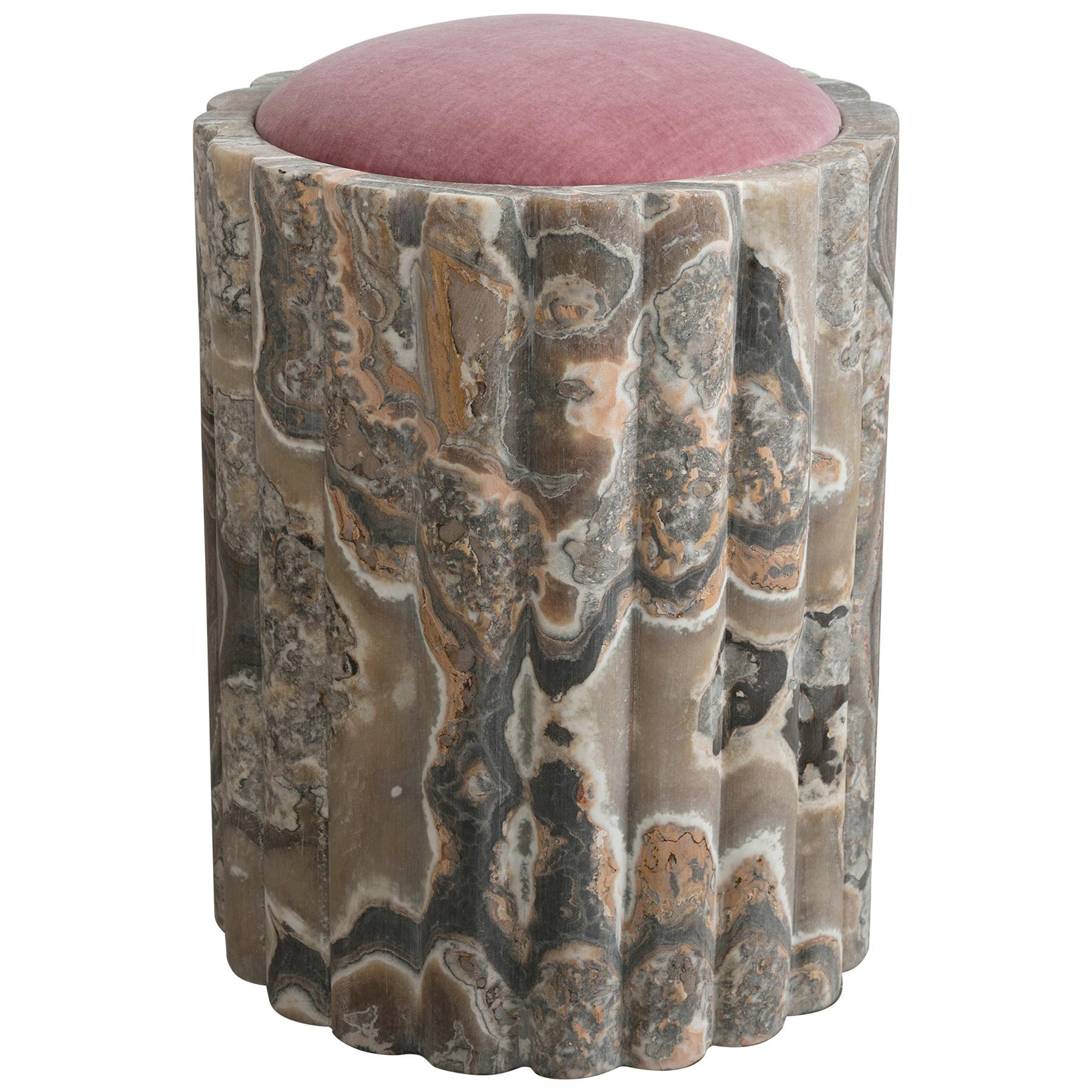 Marguerite Alabaster Stool Sculpted by Omar Chakil