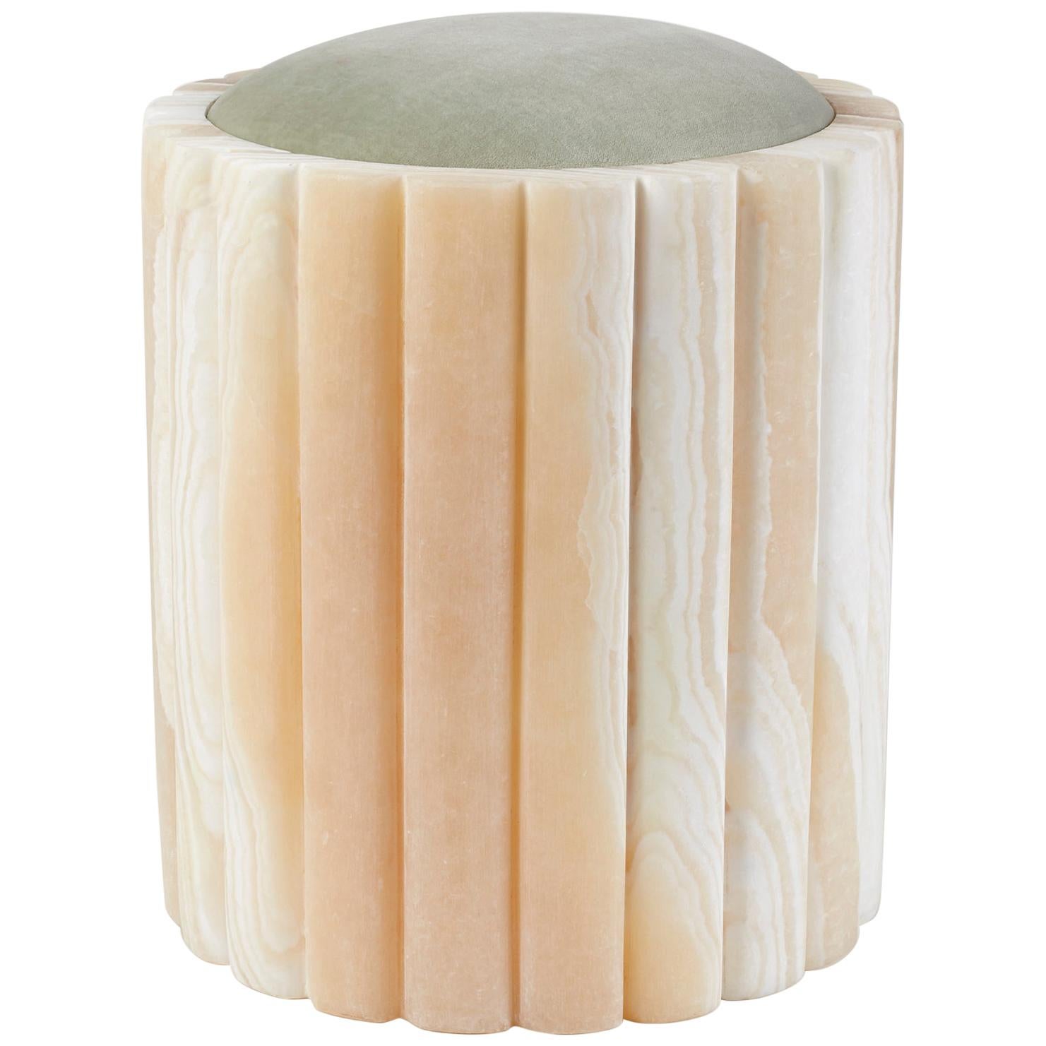 Marguerite Alabaster Stool Sculpted by Omar Chakil