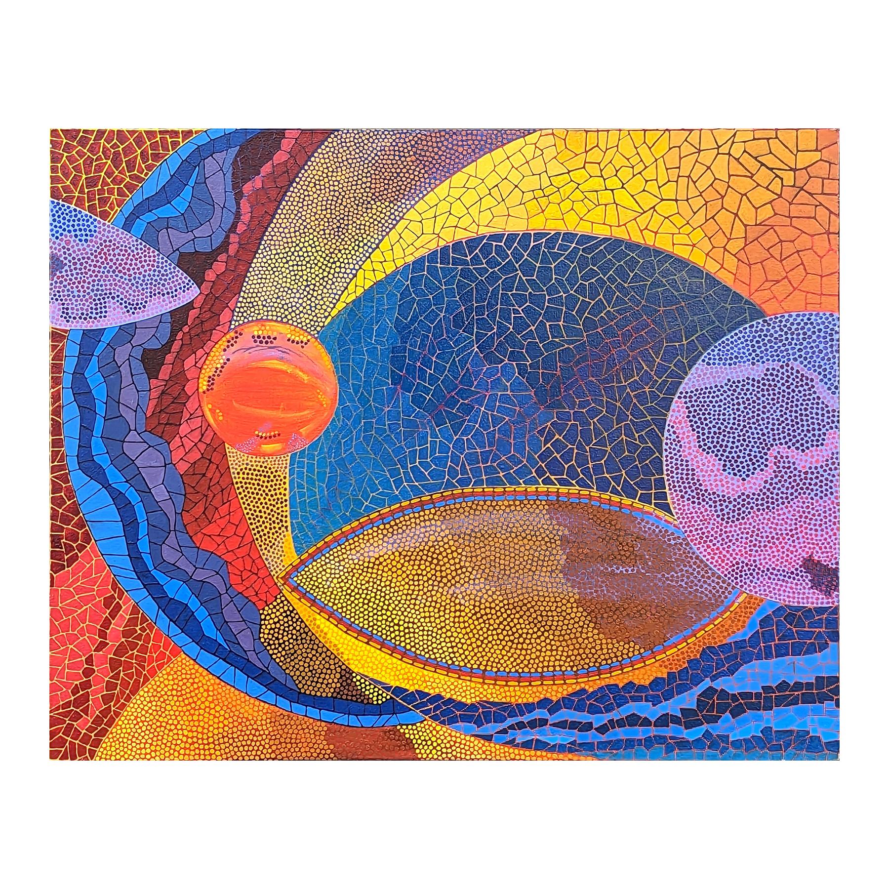 As Worlds Juxtapose Pt. 5 - Peinture géométrique abstraite colorée de style mosaïque - Painting de Marguerite Baldwin
