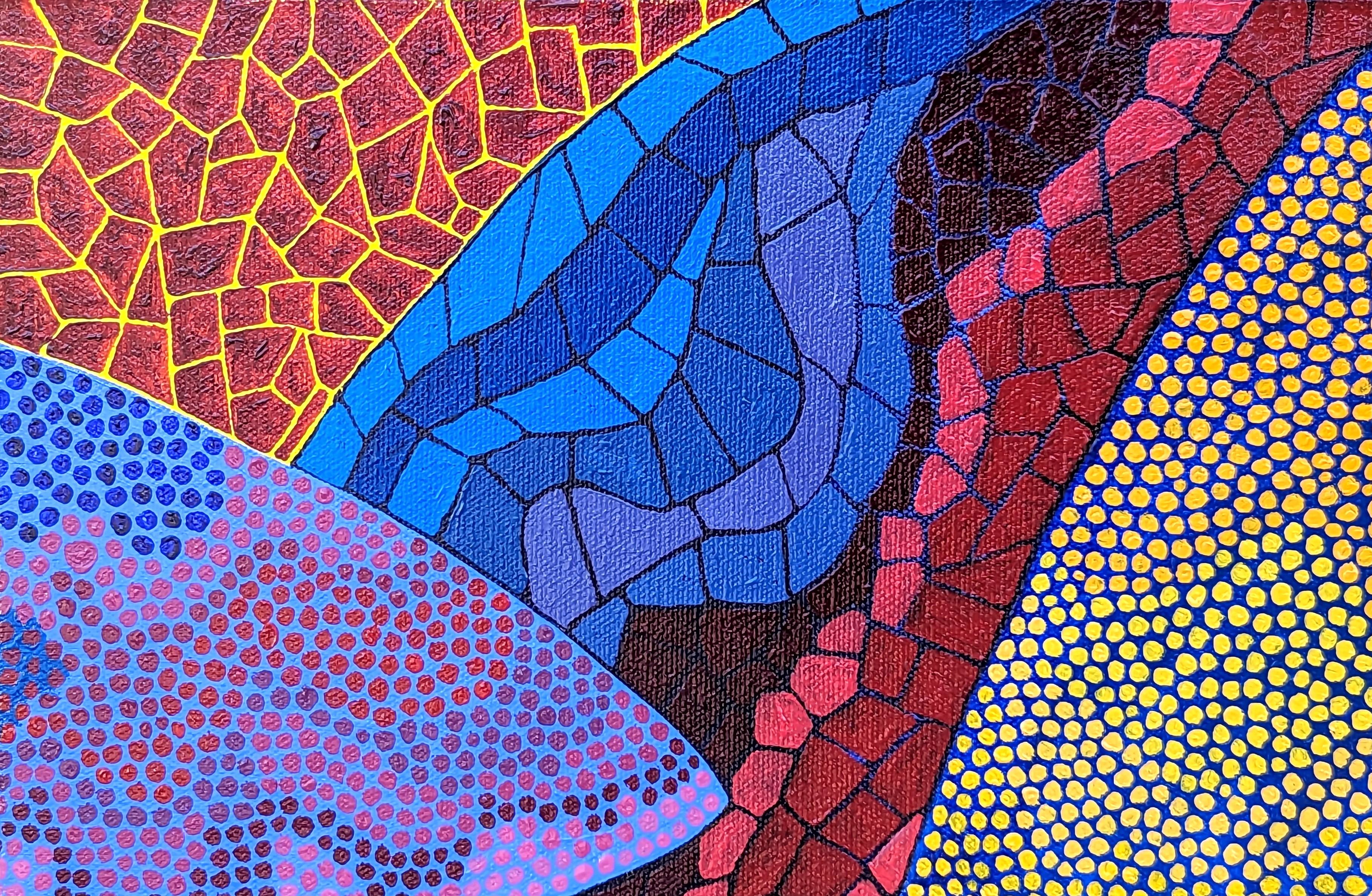 As Worlds Juxtapose Pt. 5 - Peinture géométrique abstraite colorée de style mosaïque - Abstrait Painting par Marguerite Baldwin