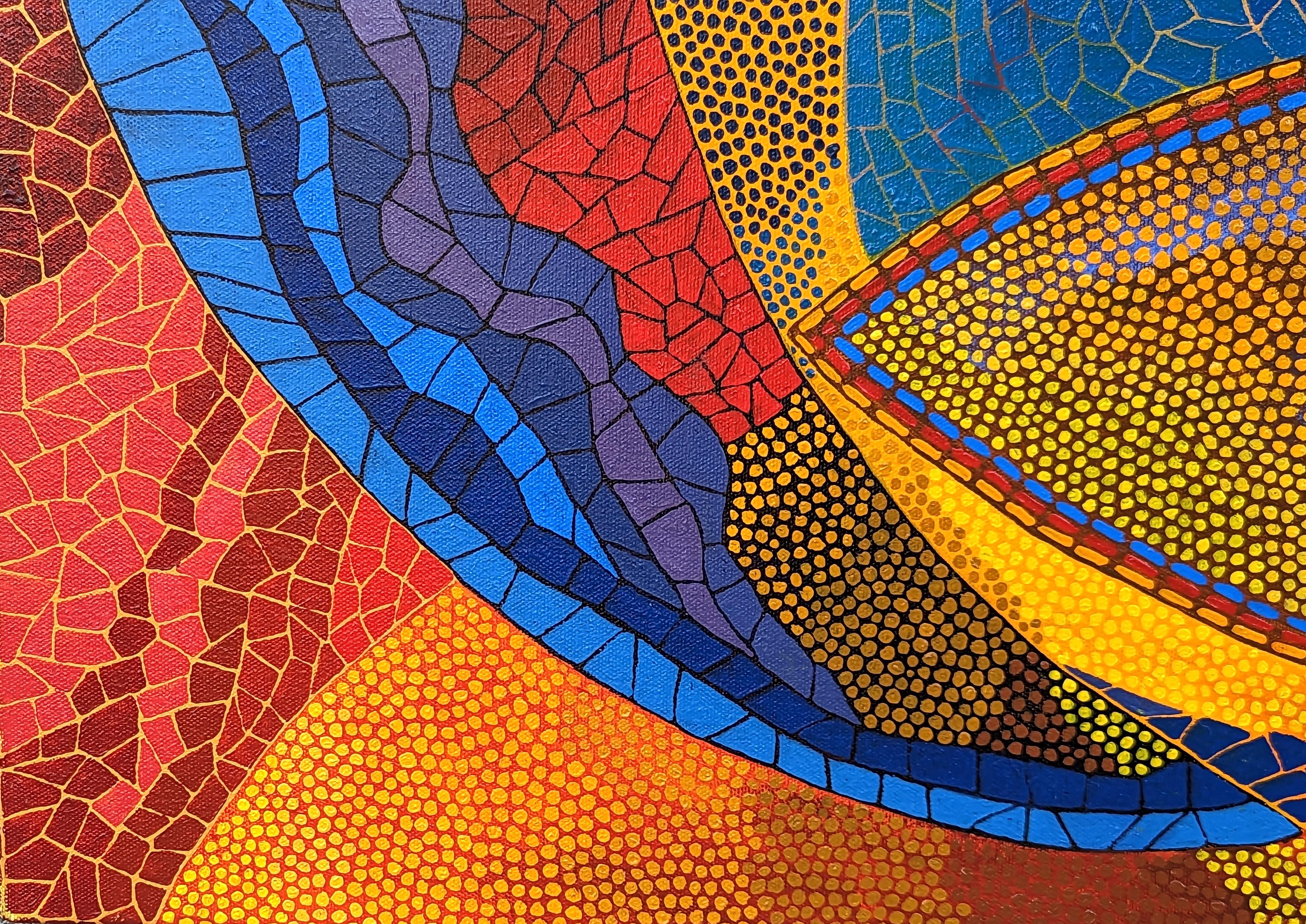 As Worlds Juxtapose Pt. 5 - Peinture géométrique abstraite colorée de style mosaïque en vente 1